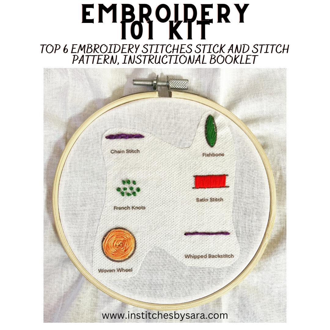 Embroidery 101 Starter Stitching Kit, Embroidery Sampler Stitch Kit