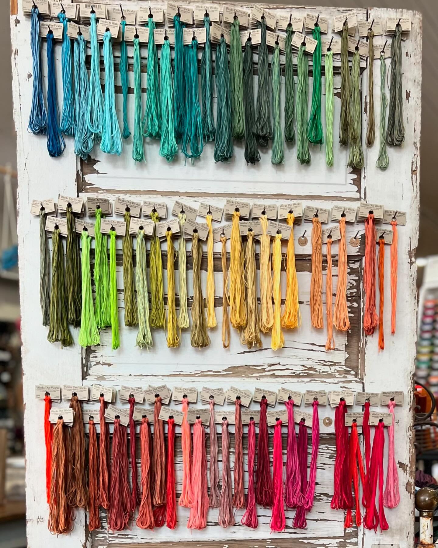 This Weeks Dye Works 6-strand Embroidery Floss is like having the rainbow to stitch with - and this is only a small portion of our selection!

#embroidery #crossstitch #weeksdyeworks #quilting 

Our shop hours:
Monday-Thursday: 9:30am-8pm
Friday-Satu