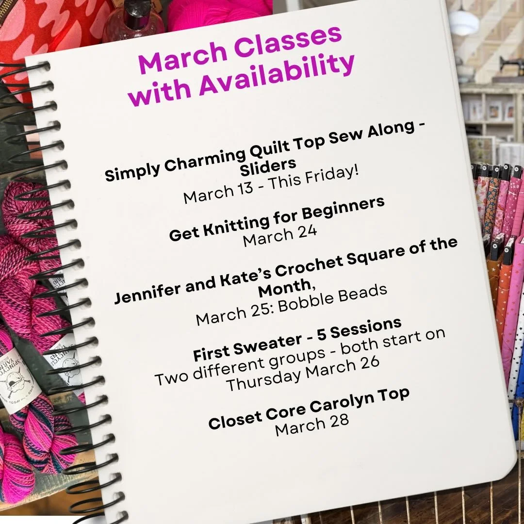 Grab a seat in these FUN January classes!! To find out more, go to www.mckinneyknittery.com --> CLASSES 

#knittingclasses #crochetclasses #quiltclasses #mckinneyknittery #downtowndrygoods