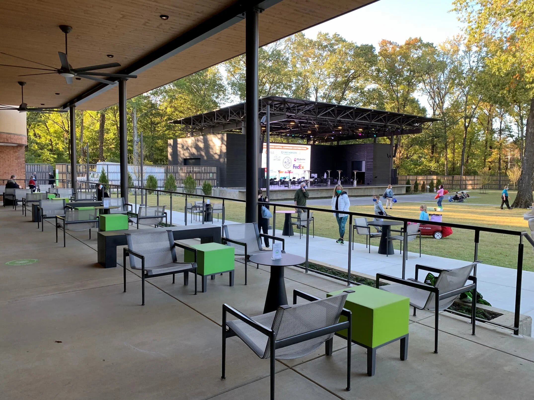 The Grove, an outdoor entertainment venue in Memphis, has reconfigurable chairs, benches, and tables