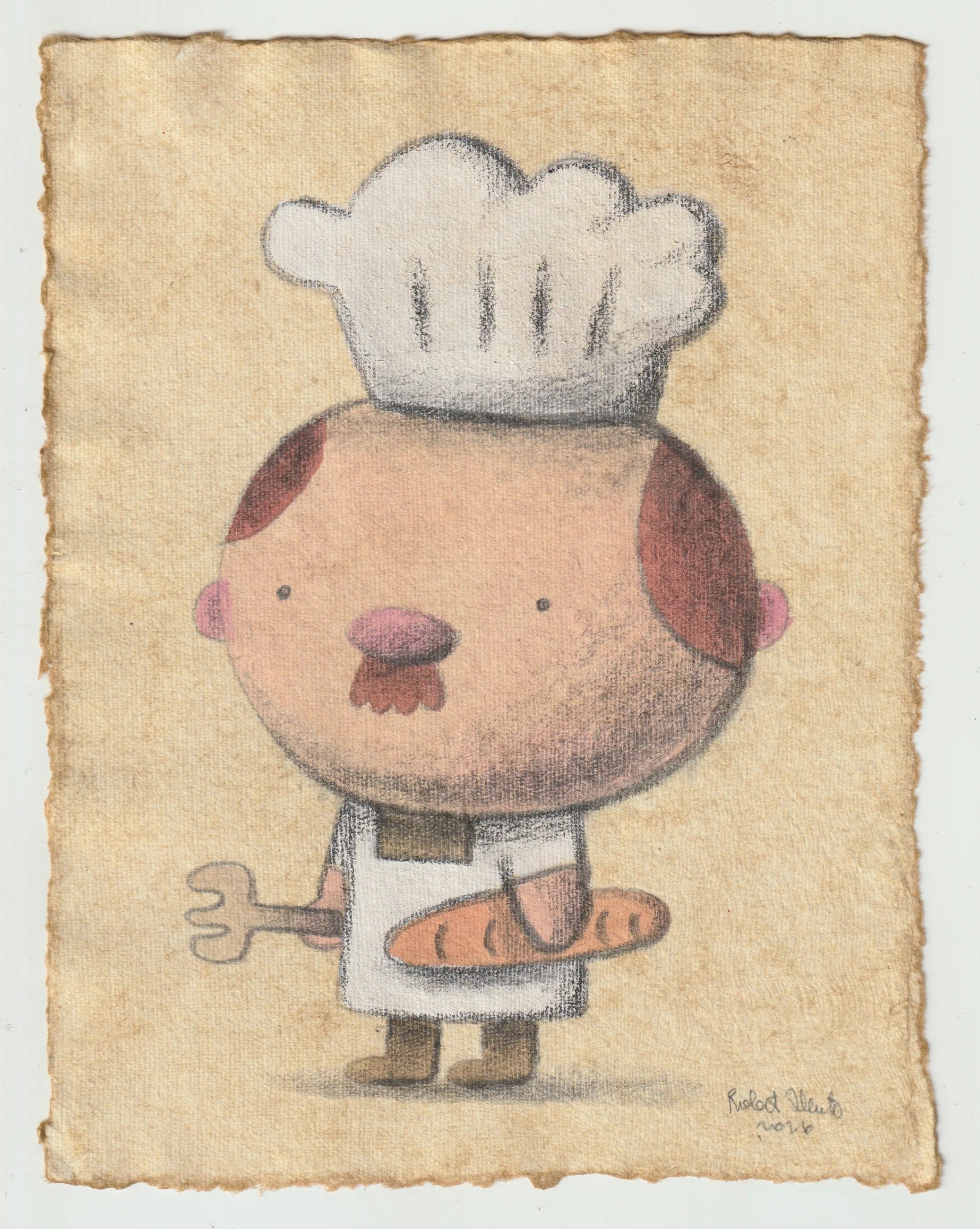 Illustration of a small chef holding a loaf of bread
