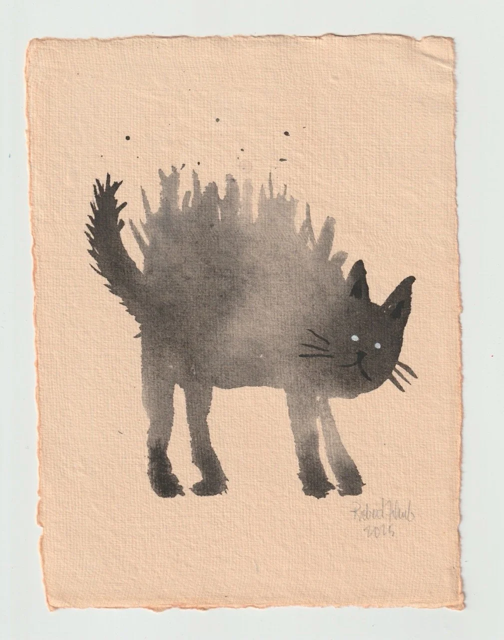 Dark animal painting of a bristled cat-like creature standing alert