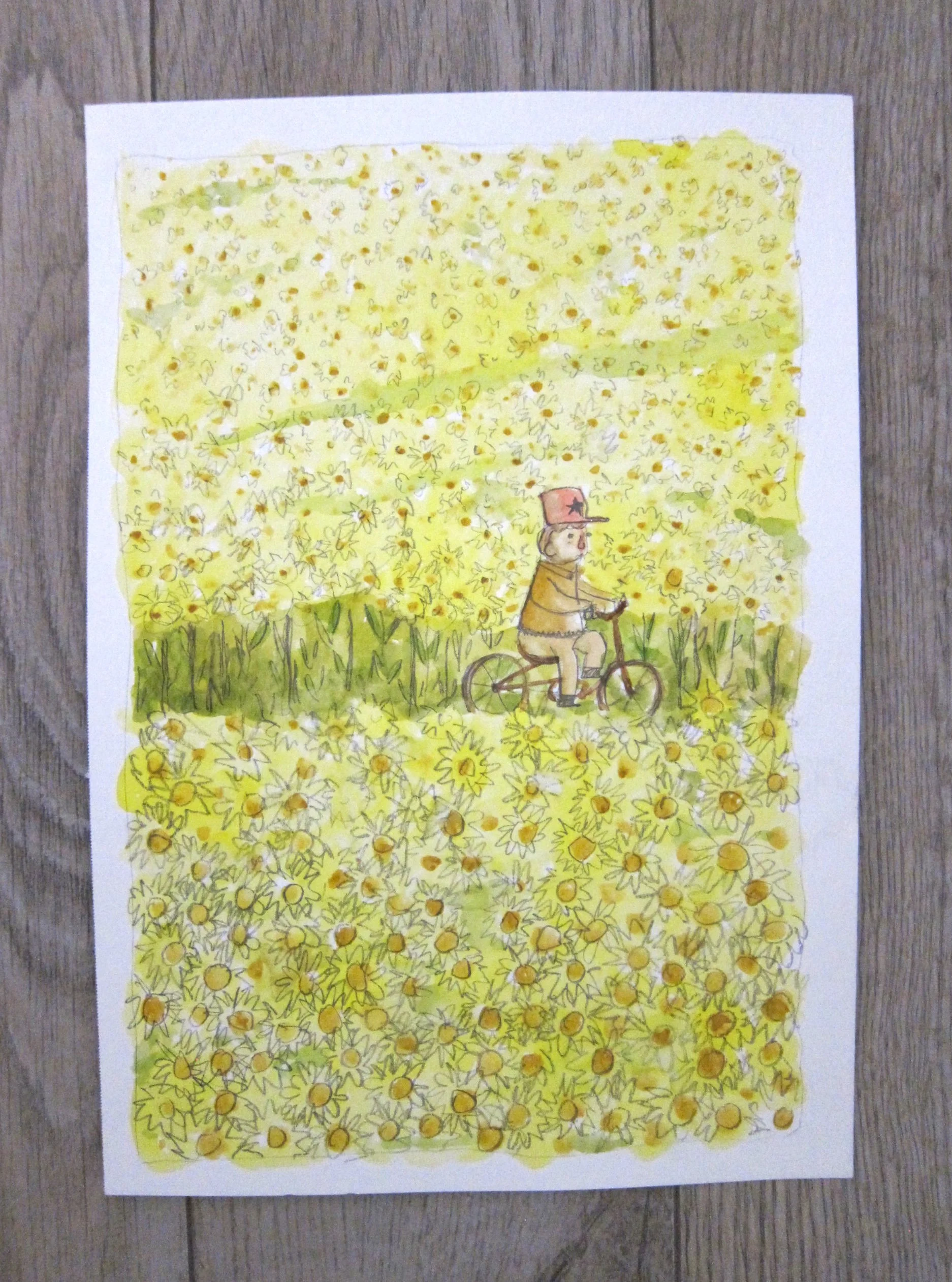 Bike Ride Through The Field-Watercolor and Graphite on paper