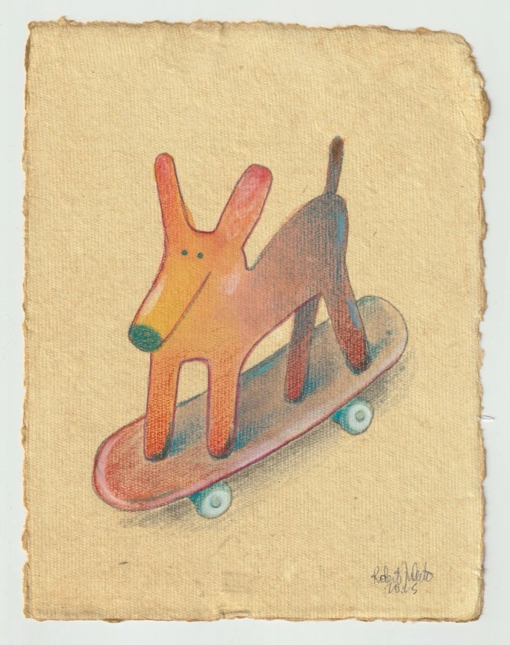 Illustration of a dog skateboarding