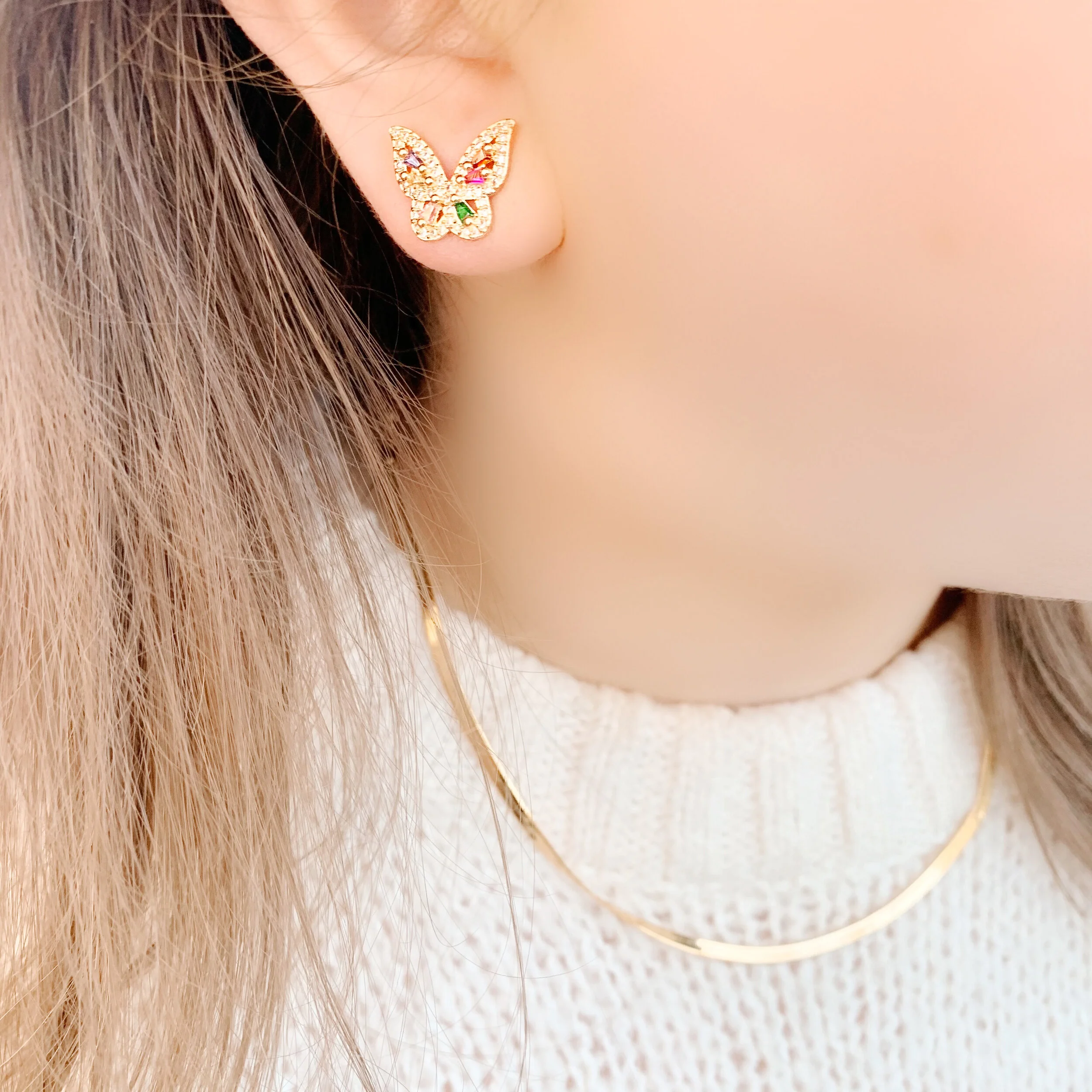 Rainbow Crystal Butterfly Stud.JPG