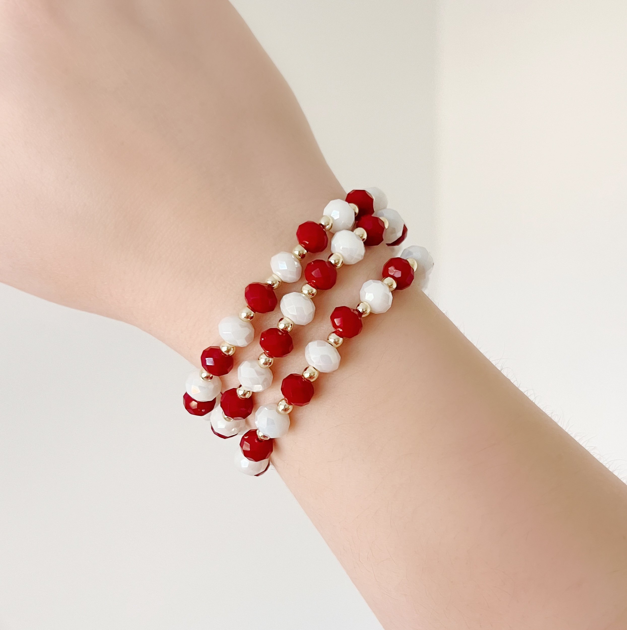 Crimson + White Beaded Bracelet