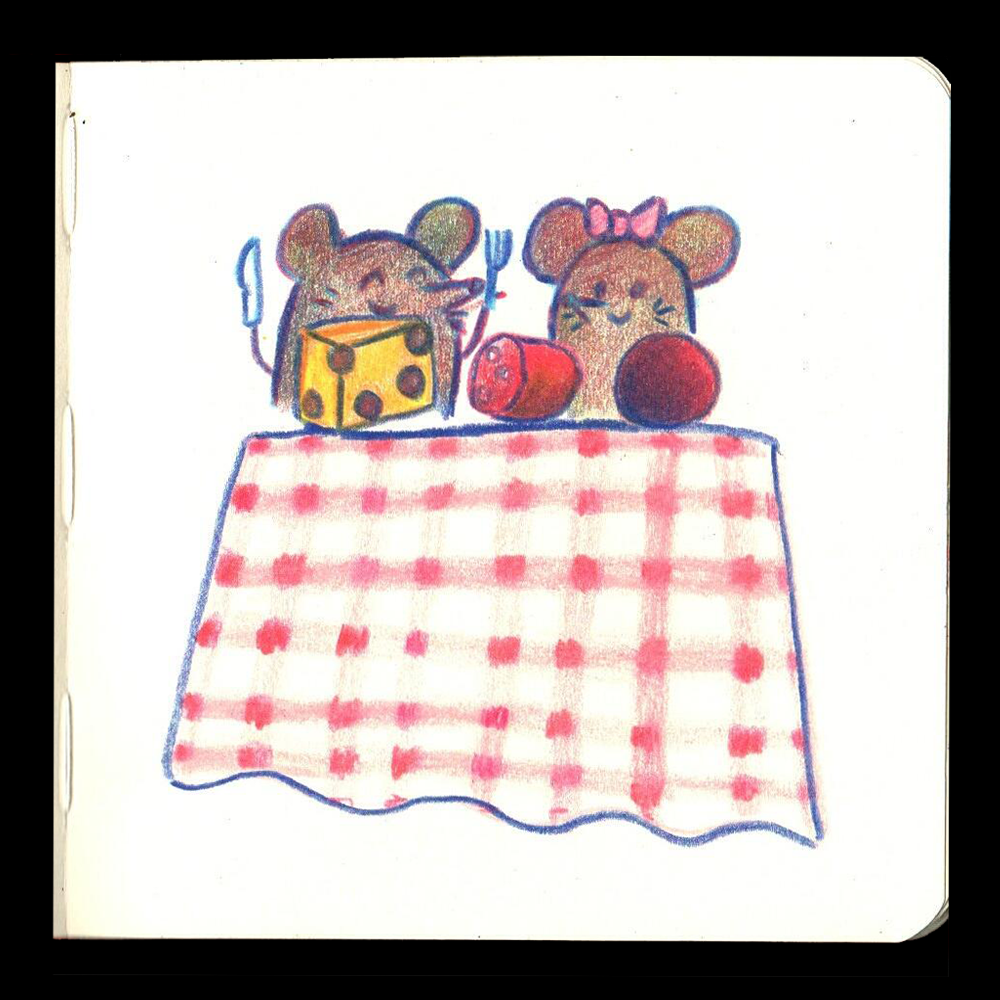4. GINGHAM // We had charcuterie the night before I drew Gingham, so I wanted to have a romantic dinner by Rat Husband and Mouse Wife at the dining table. 