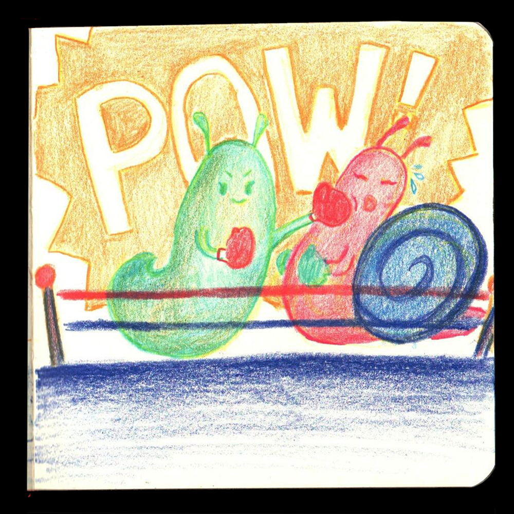 3. SLUG // I was too busy having fun in Michigan to really dive into Peachtober so I rushed these next couple drawings. The idea here was cute, a slug slugging a snail in a boxing match, but the execution could be better.