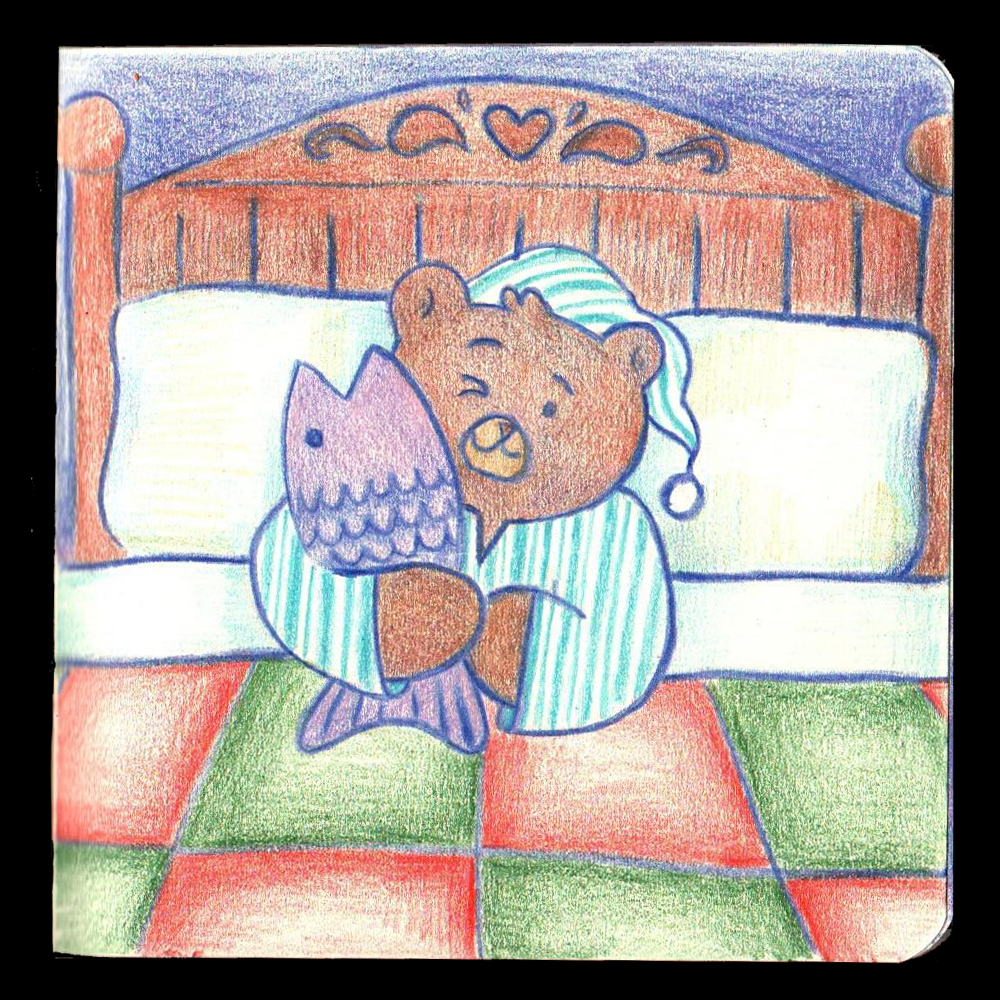 26. BEAR // For Bear, I thought it would be cute to draw a bear cuddling with a comically large plush fish. 