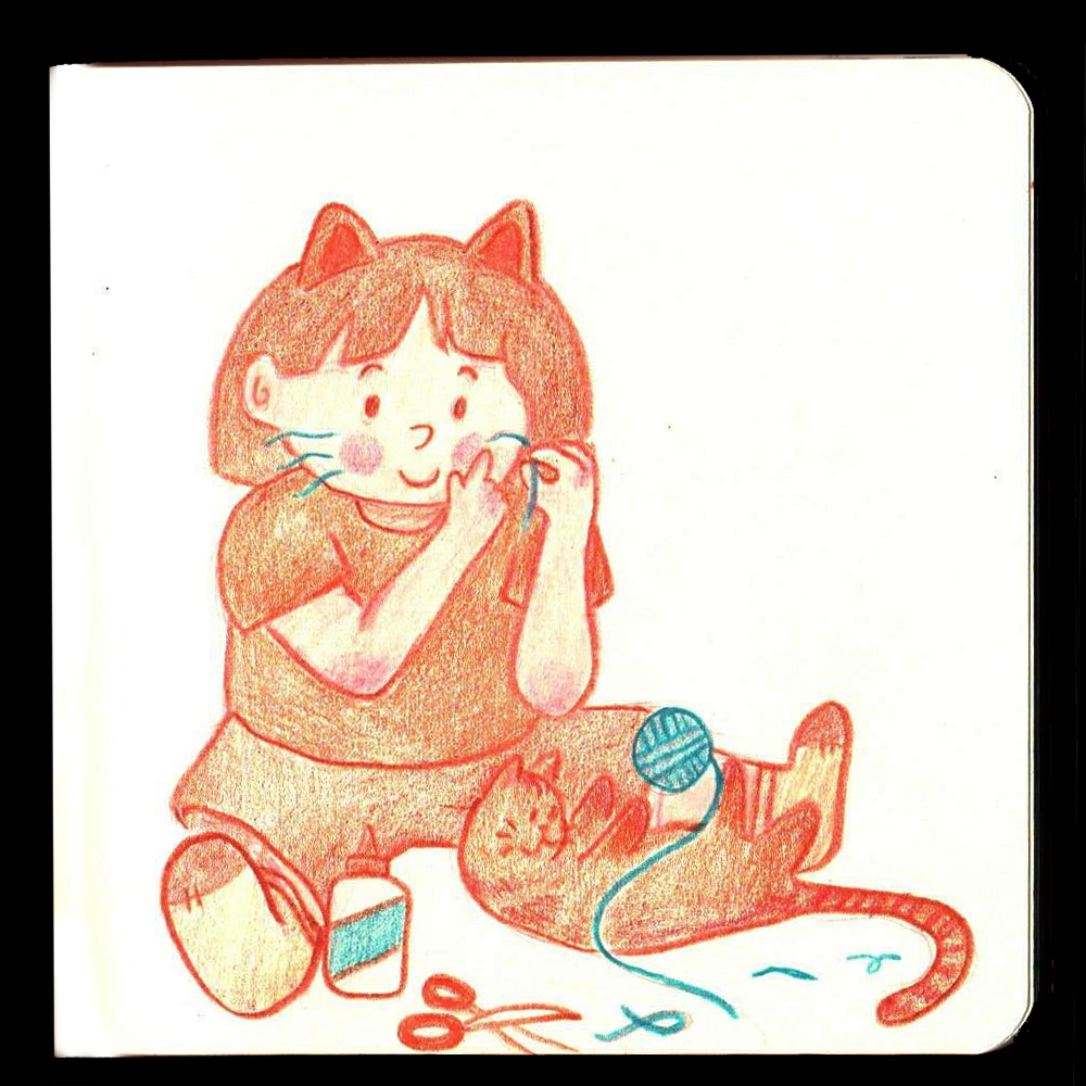 30. WHISKER // I was so so excited to draw Whisker! I thought it would be so cute to draw a cat obsessed girl putting on her whiskers for her halloween costume so she can look like her cat!