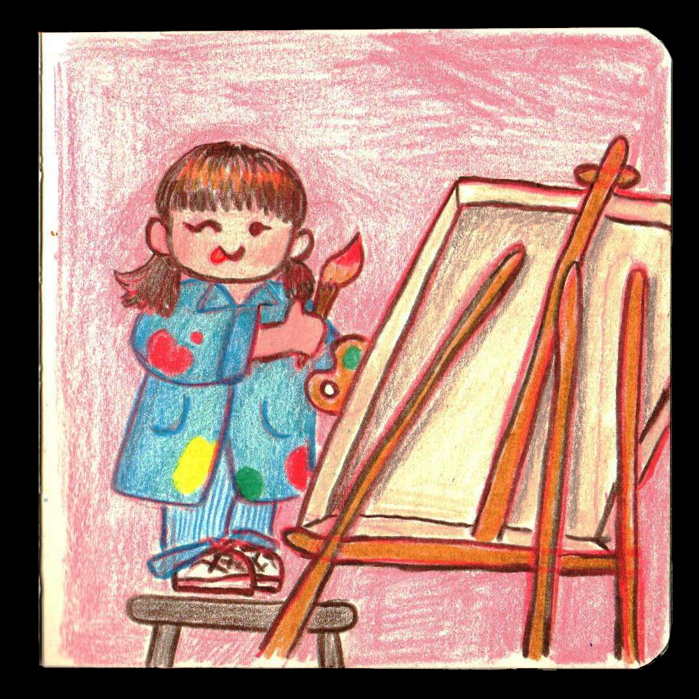 14. BRUSH // This drawing was super fun because I just let the lines be rough and the colors bright, just like what I imagine this little girl would paint in art class. 