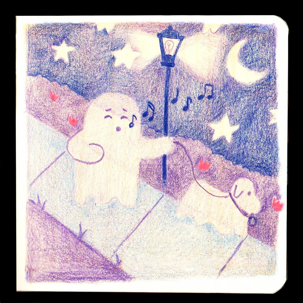 17. WHISTLE // I knew ghost was coming up later in the prompt list but I couldn’t resist drawing a ghost whistling while walking their dog for Whistle- an homage to Louie Zong’s annual ghost songs + animations. 