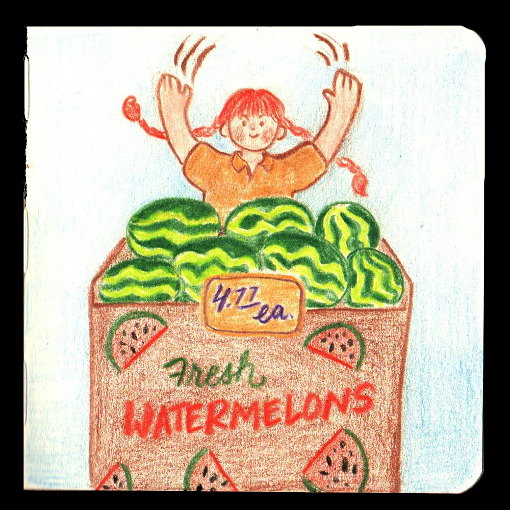 19. MELON // Not much backstory to Melon, I just like slapping watermelons at the store. I wish I had drawn her actually smacking the watermelon but next time!