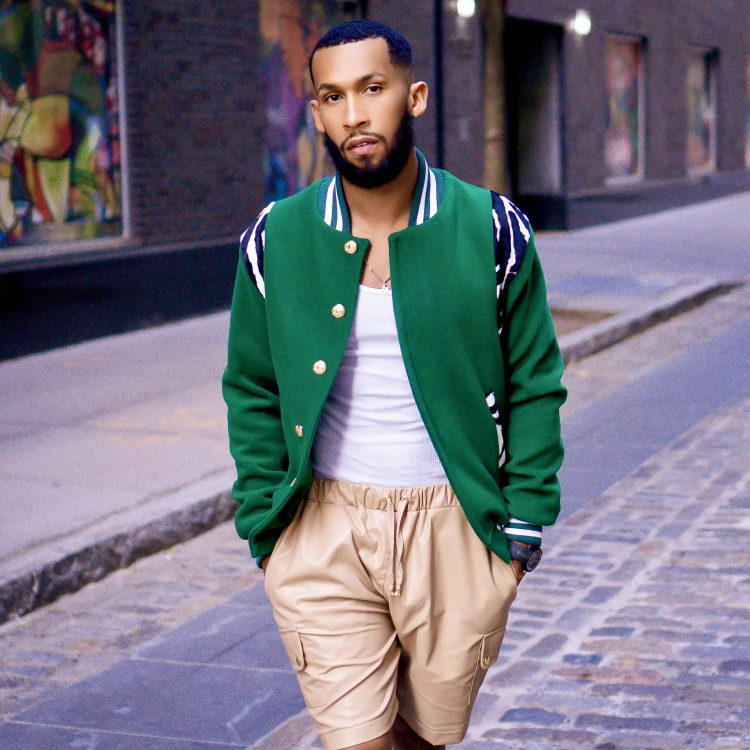 Green Wool Body Varsity Jacket