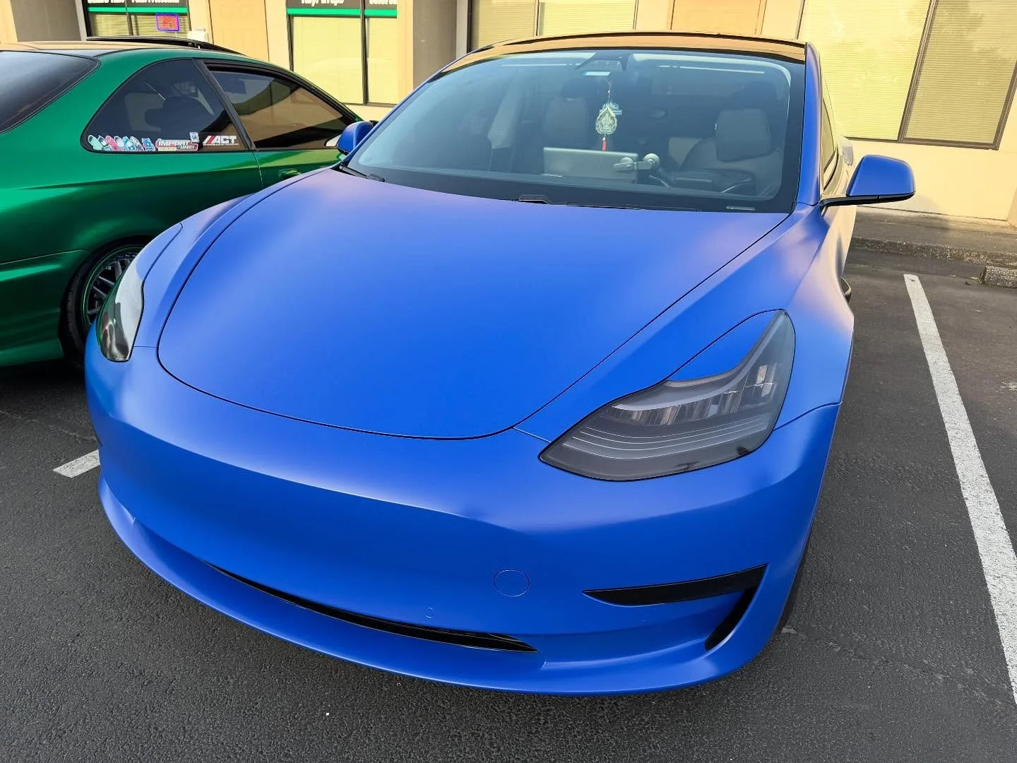 Massive job on this Model 3! Did full wrap in Avery Satin Dark Blue! Then did a full chrome delete package in Satin Black to match the newer Tesla models. Truly modernizes these older Model 3&rsquo;s! Finished it off with some front and rear light ti