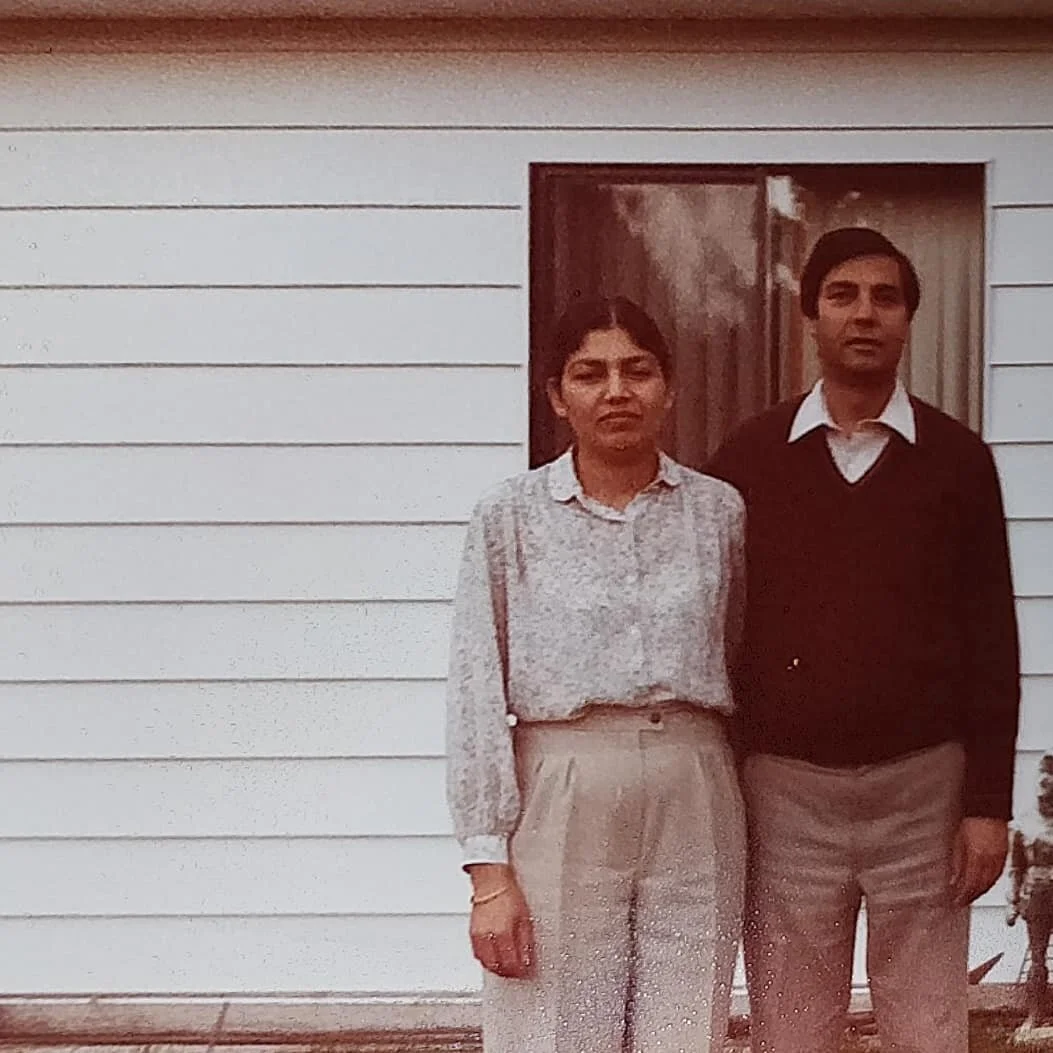 Jaswinder &amp; Sarup outside their home in North Vancouver.