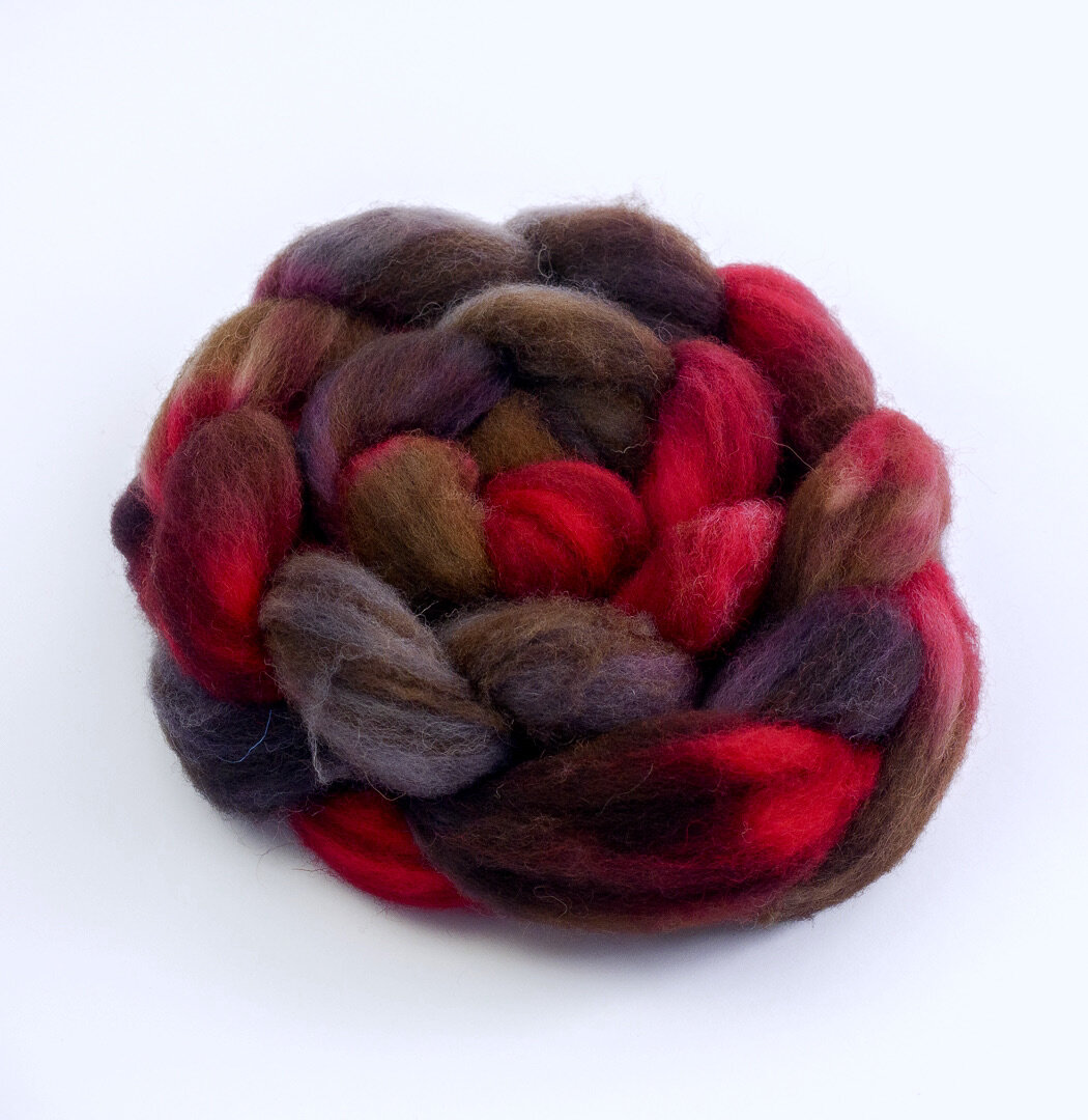 spinner fiber, spinner fibre, tops, shetland, red, brown, black, (Copy)