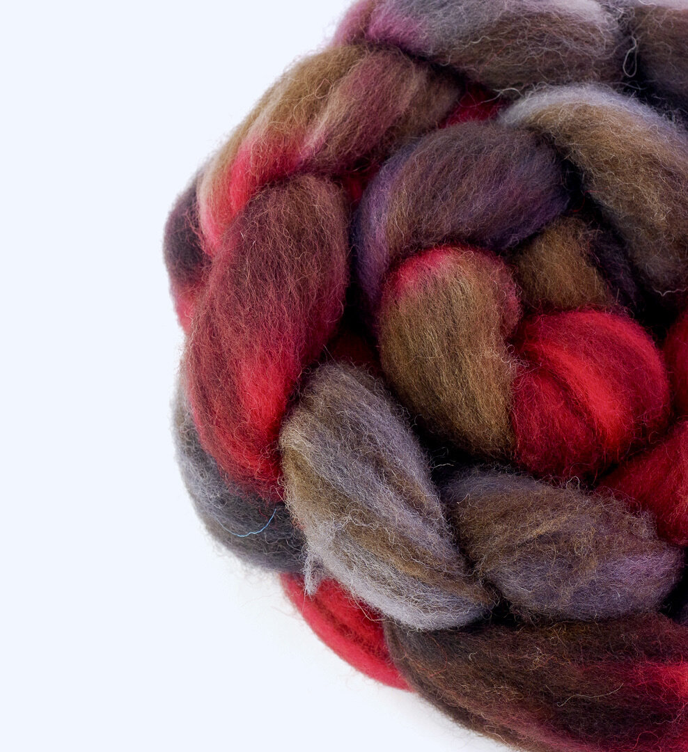 spinner fiber, spinner fibre, tops, shetland, red, brown, black, (Copy)