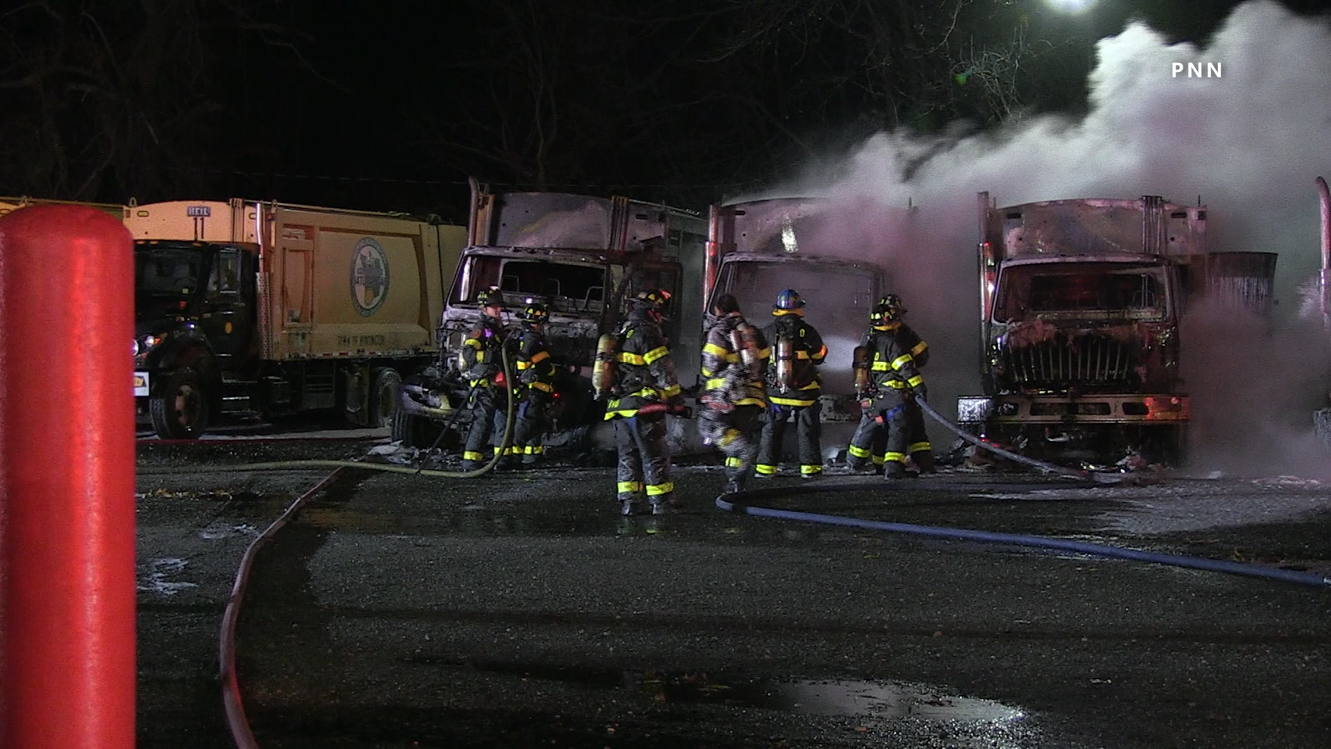 Multiple Garbage Trucks Destroyed In Late Night Blaze