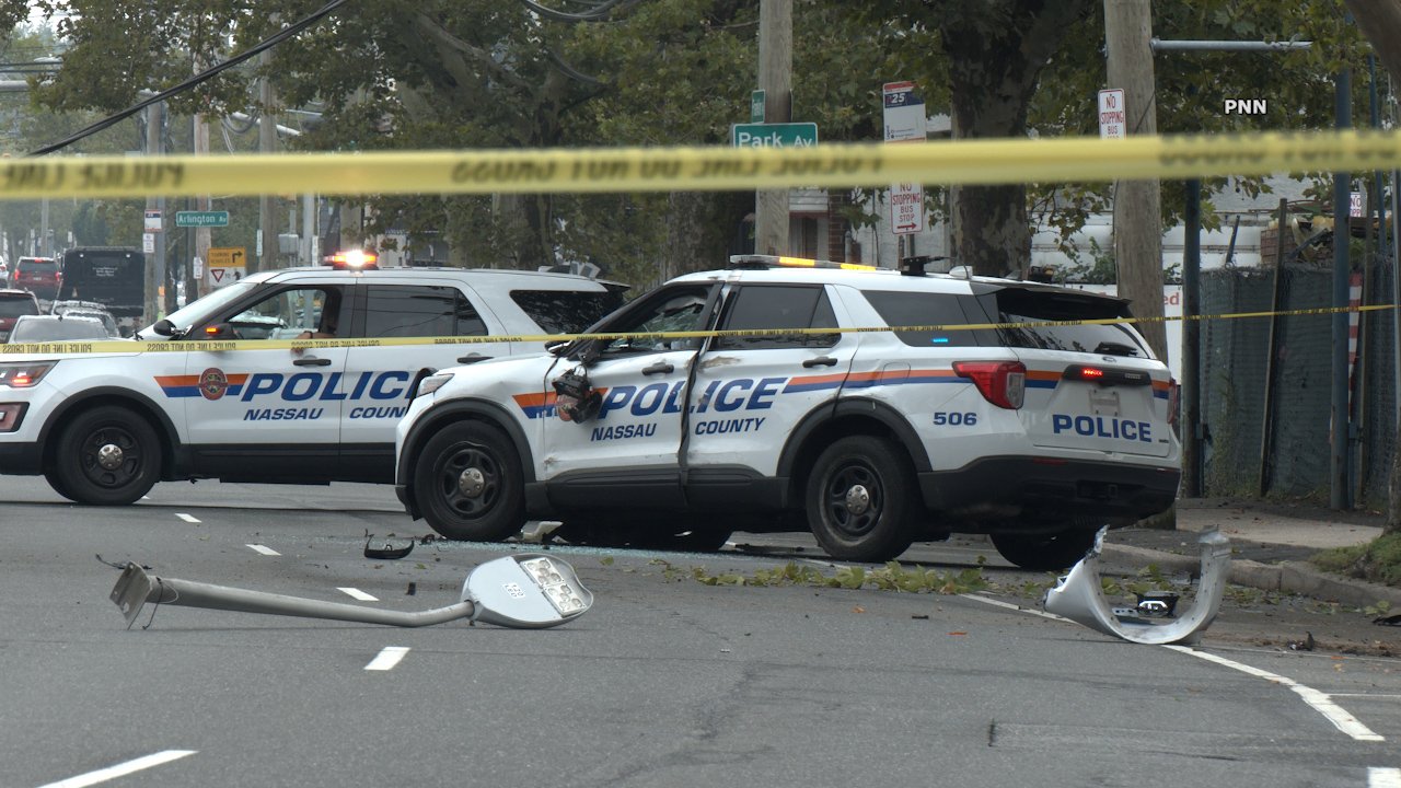 Police Vehicle Slams Into Utility Pole in Franklin Square