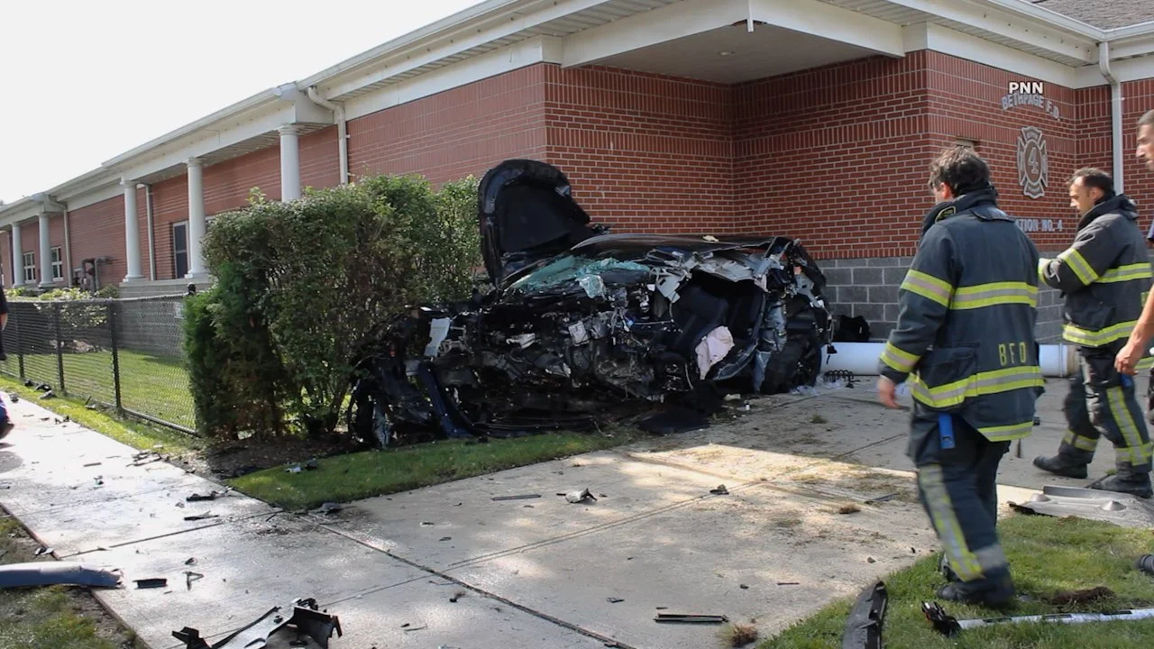 Vehicle Torn Apart in Violent Crash Into Bethpage Fire Station, Driver Seriously Injured