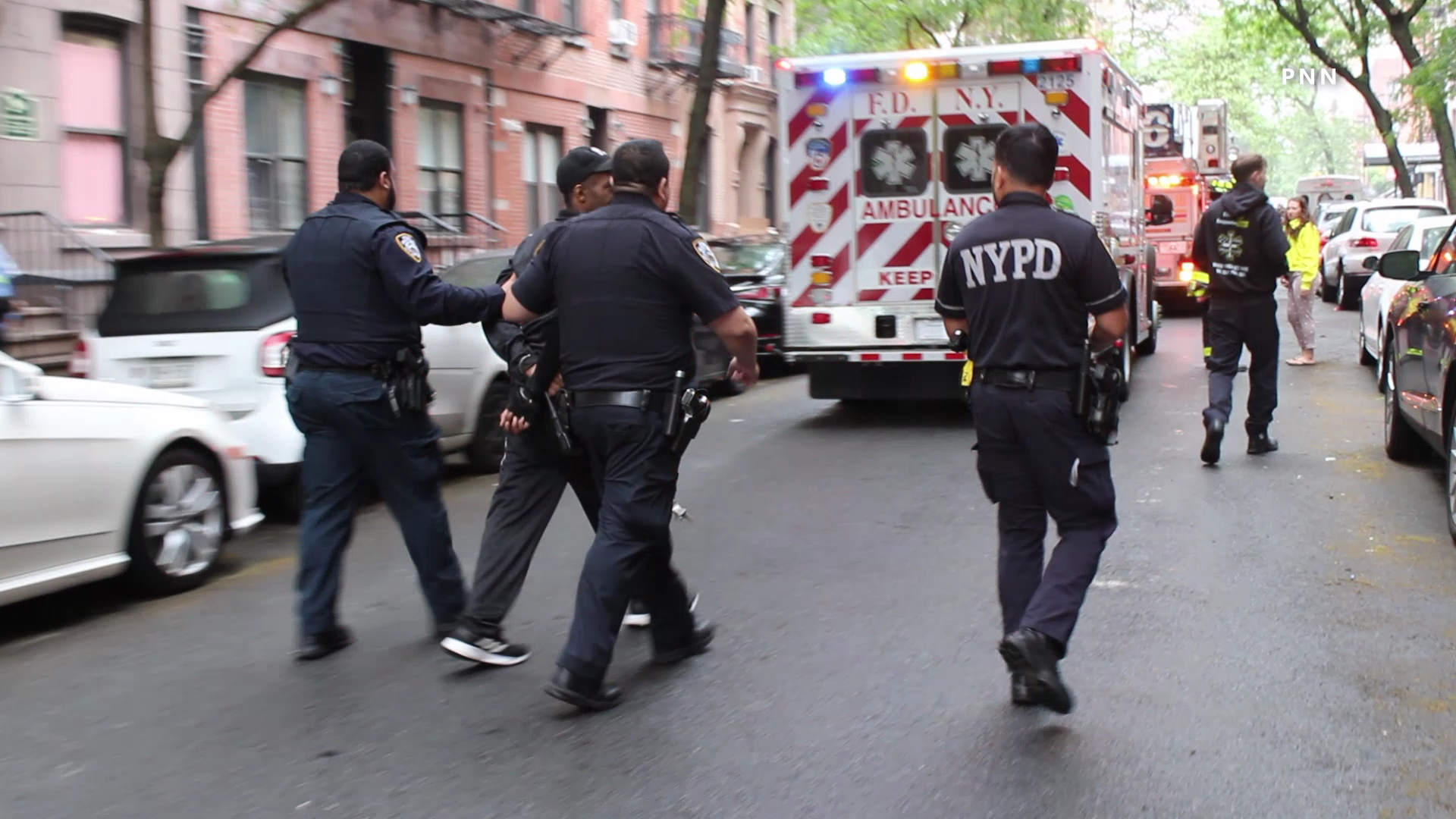 Scene following multiple parked cars being struck on the Upper East Side