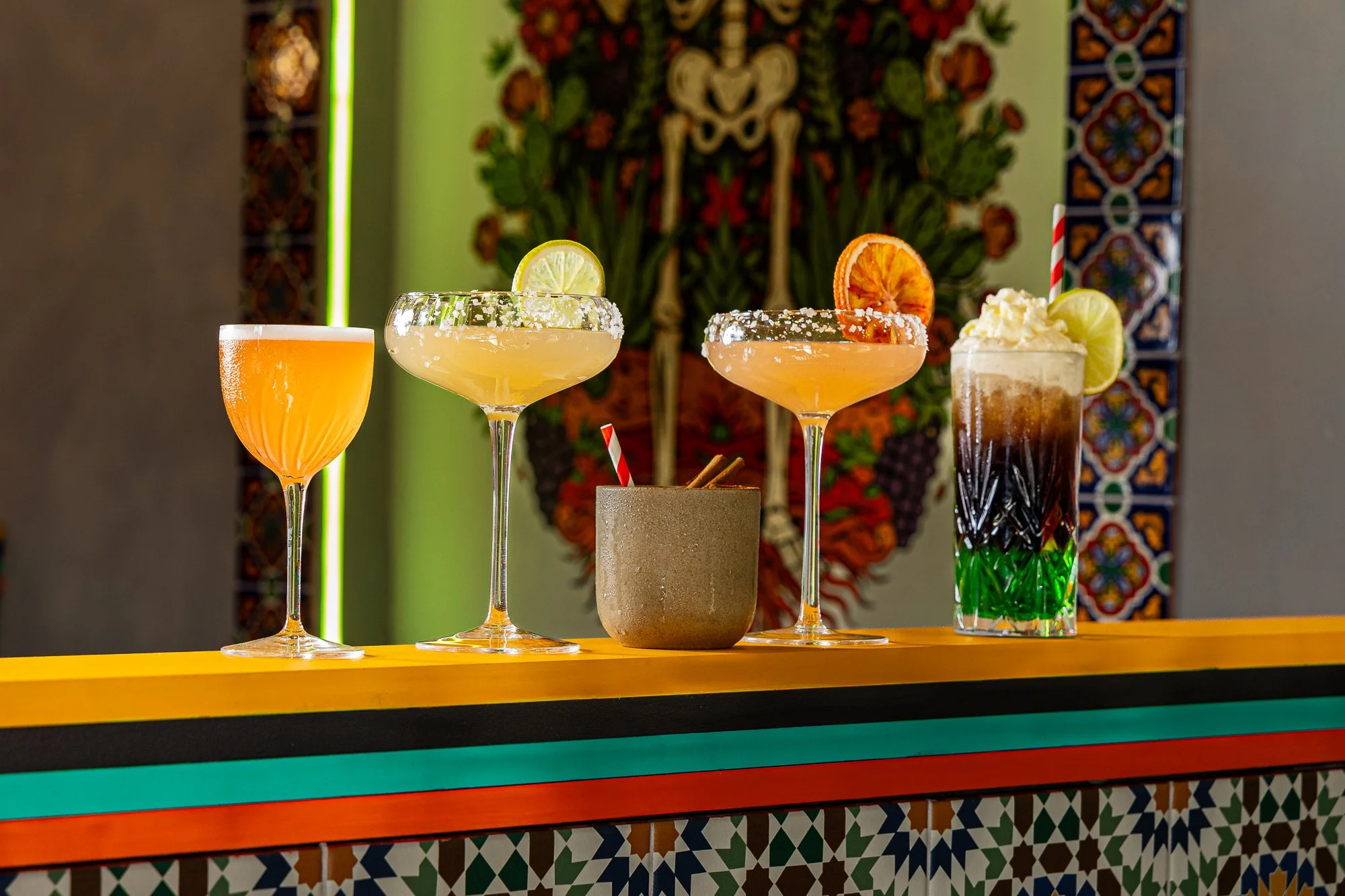 Line up of Mexican inspired cocktails