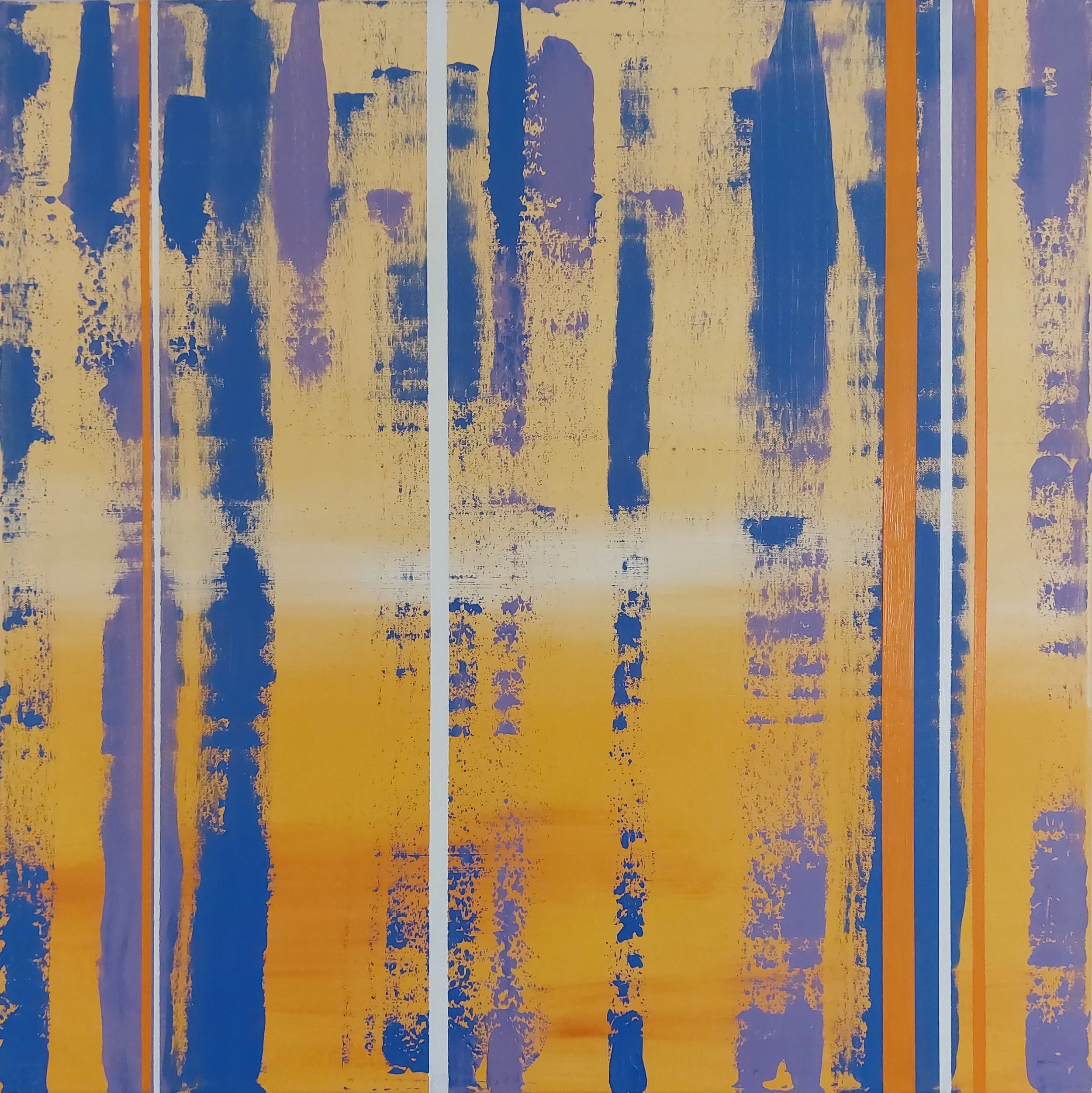 Orange Blue White.  $1800.  
Oil on Canvas, 24" square (61cm), signed on back and ready to hang