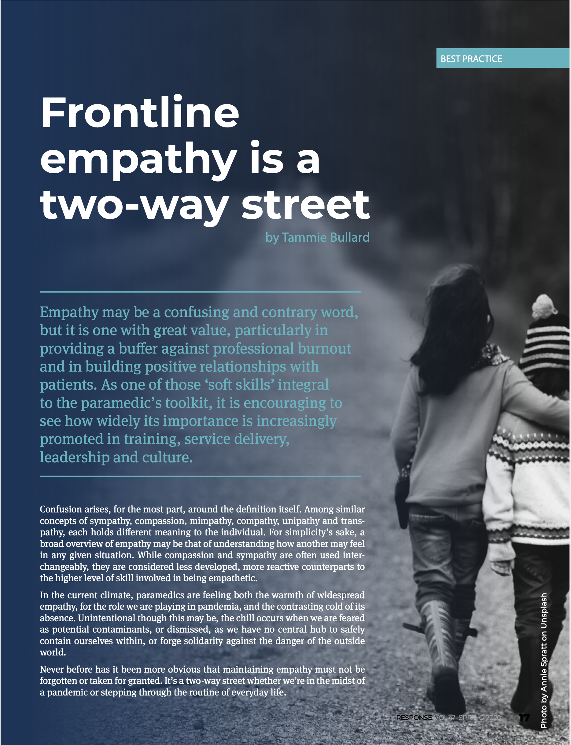 2020 Nov : Response Magazine Vol 47 Article "Frontline Empathy Is A Two-Way Street)