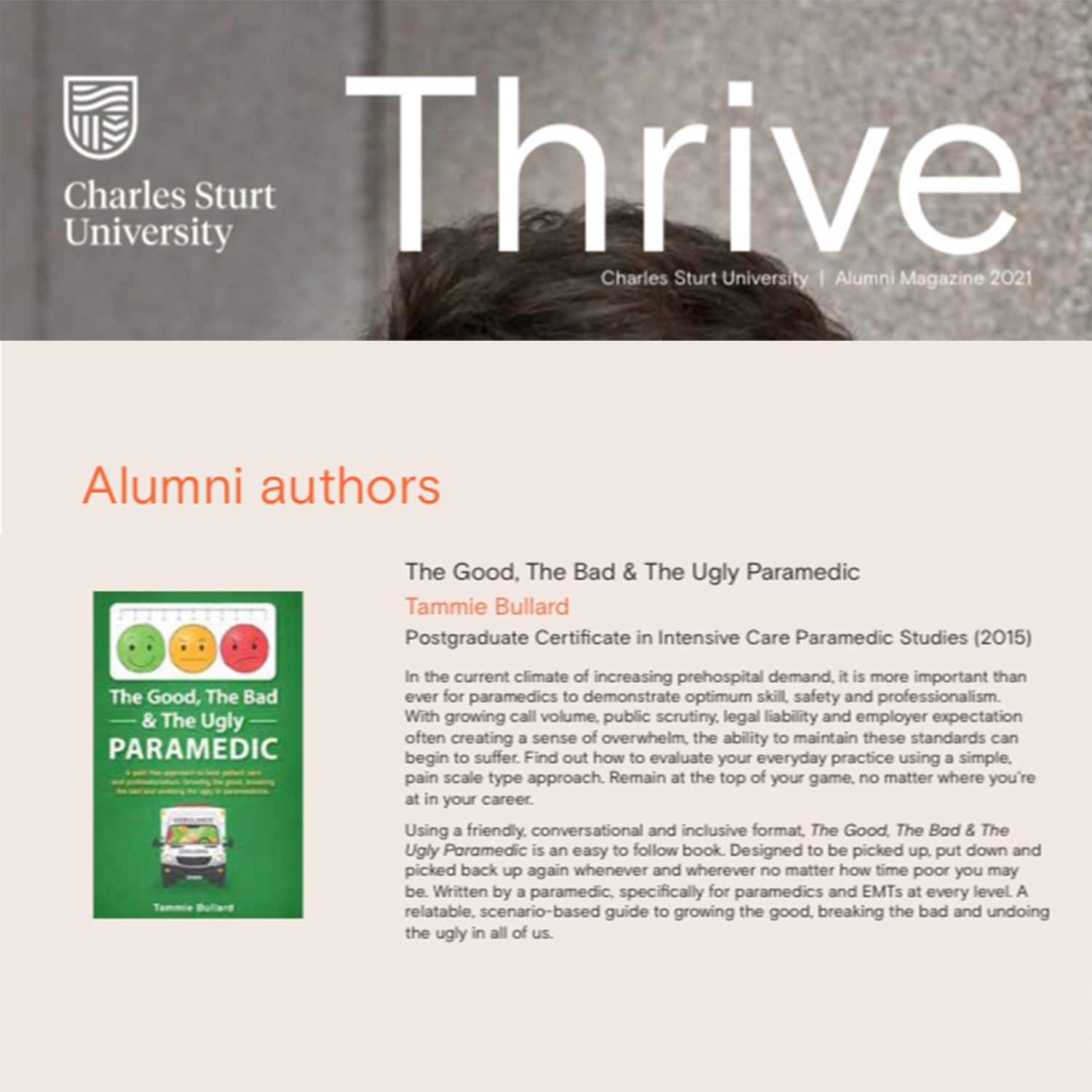 2021 Aug : Charles Sturt University's Thrive Magazine alumni author feature