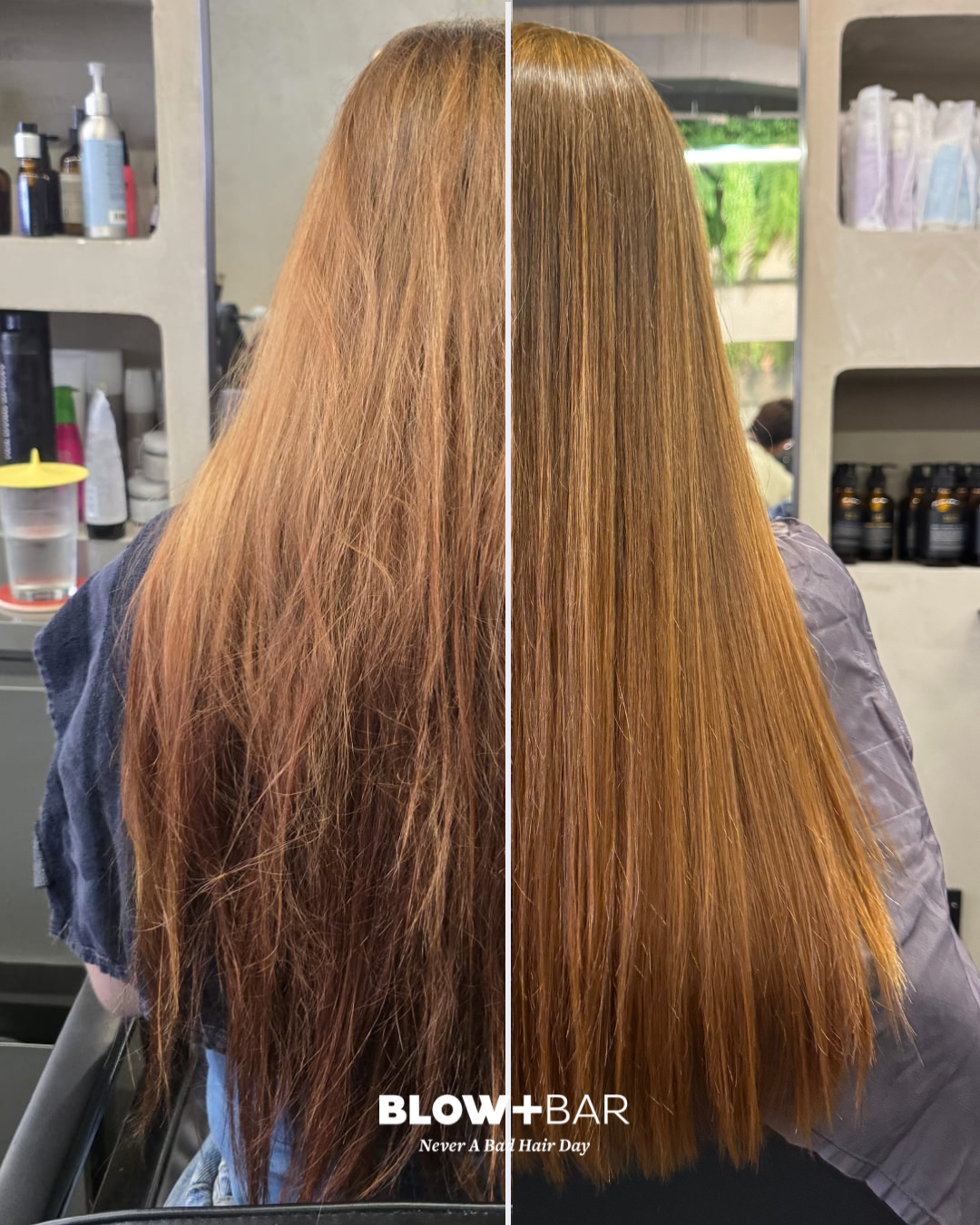 Before: frizzy and dry → After: smooth and controlled