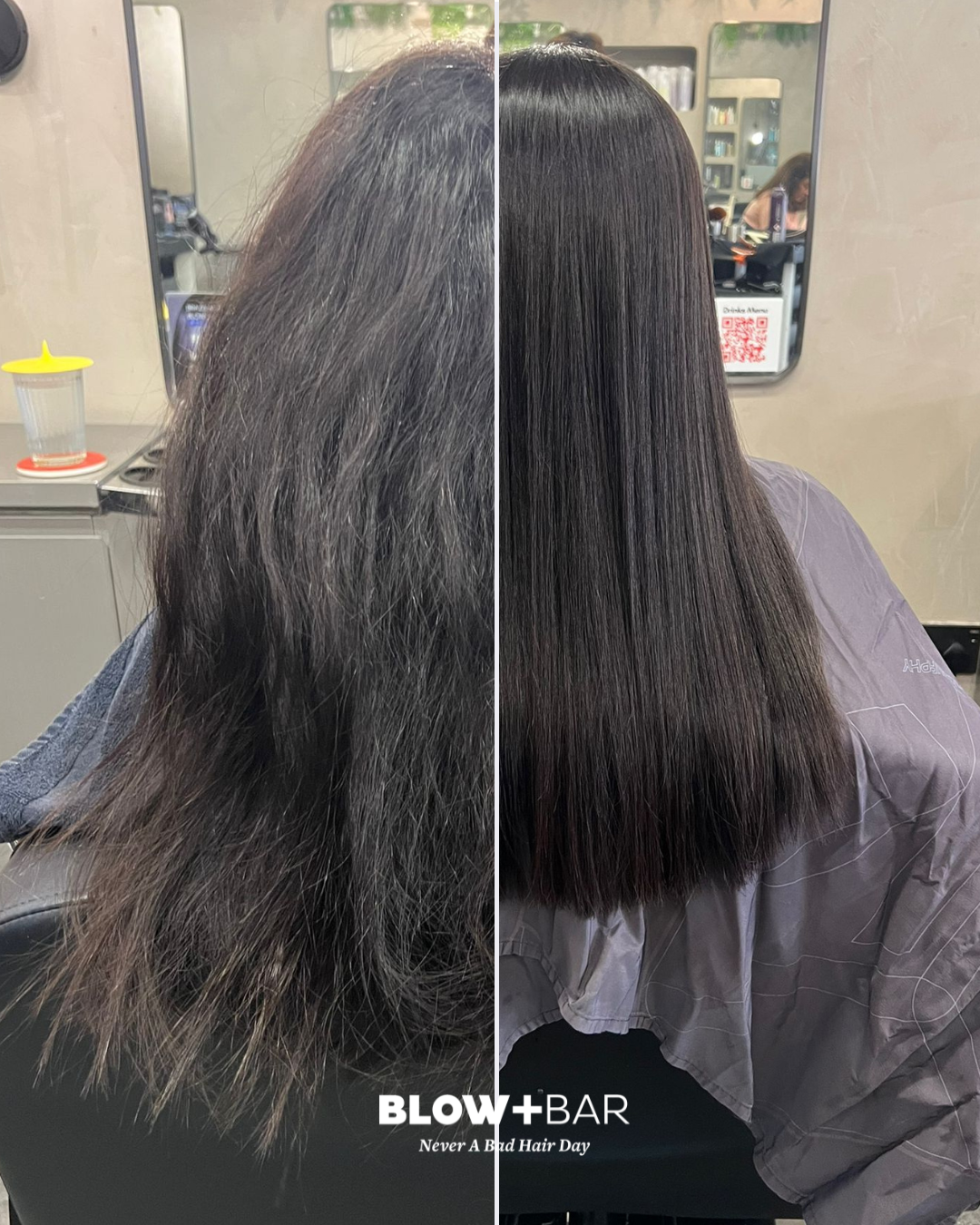 Before: frizzy and dry → After: smooth and controlled