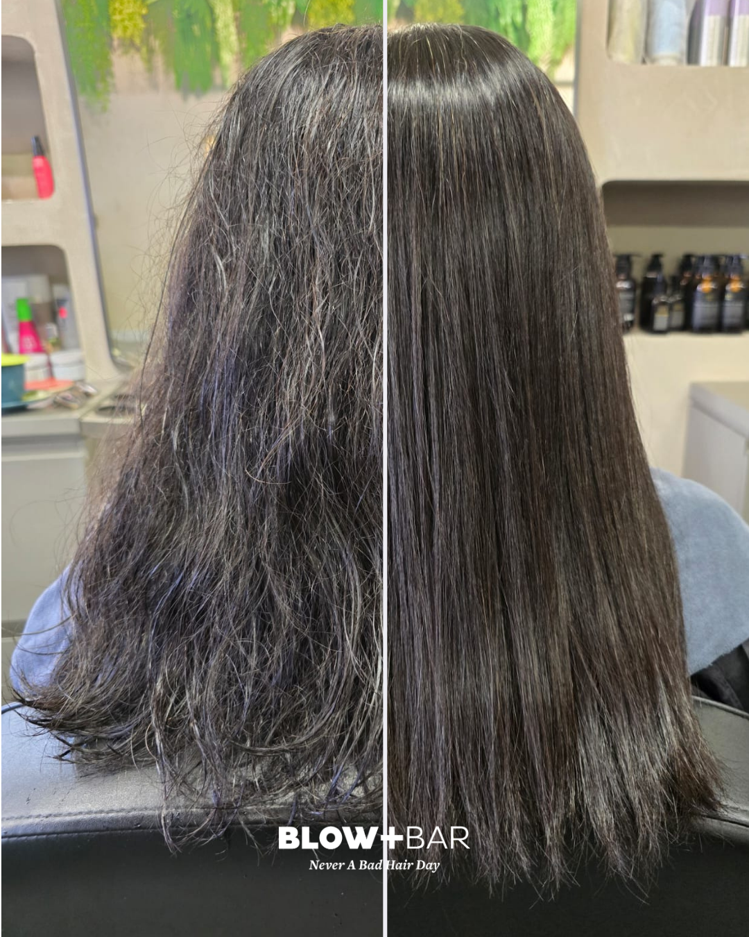 Before: frizzy and unruly → After: smooth and soft