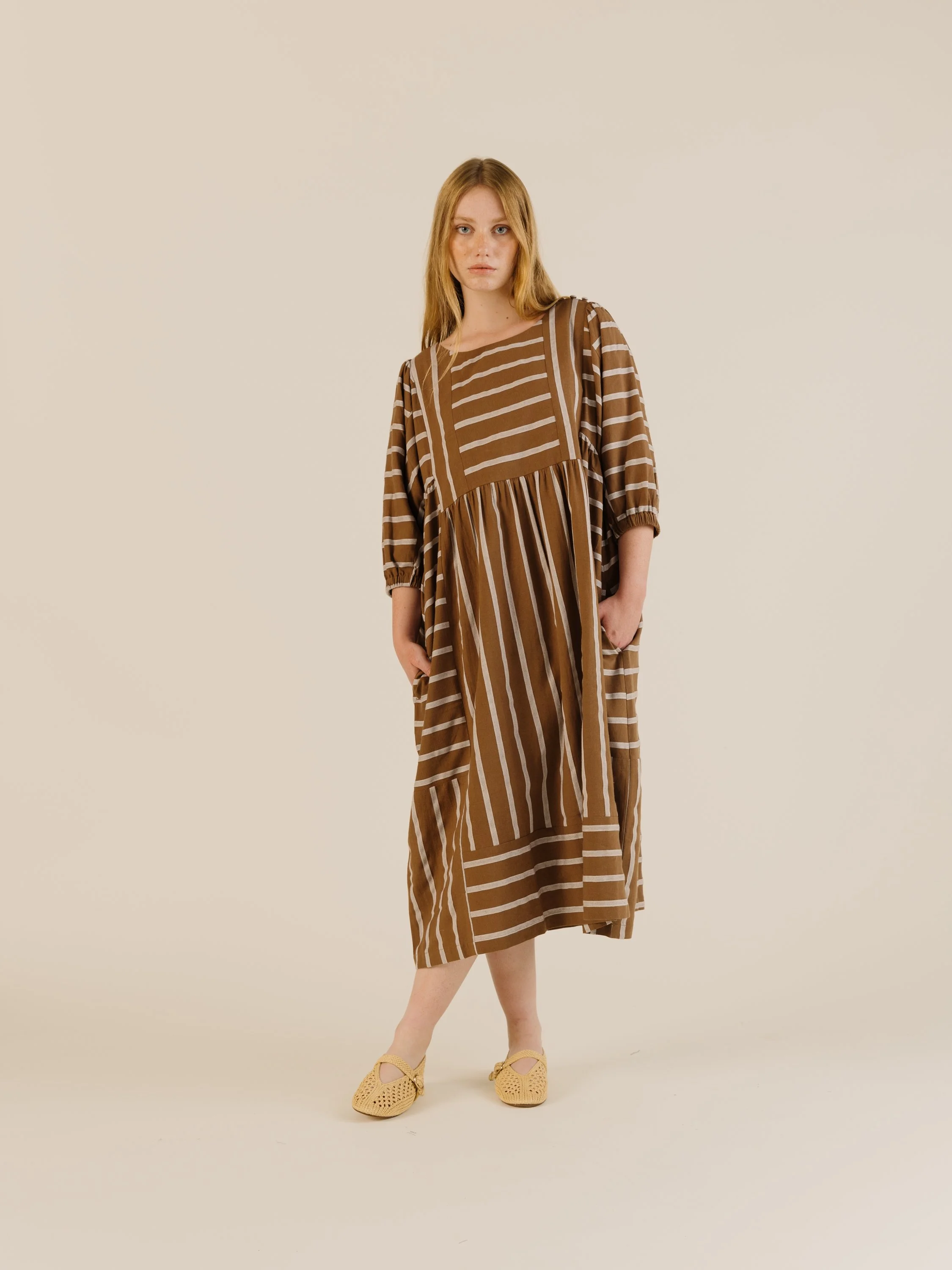 Betsy Dress - Toffee Stripe