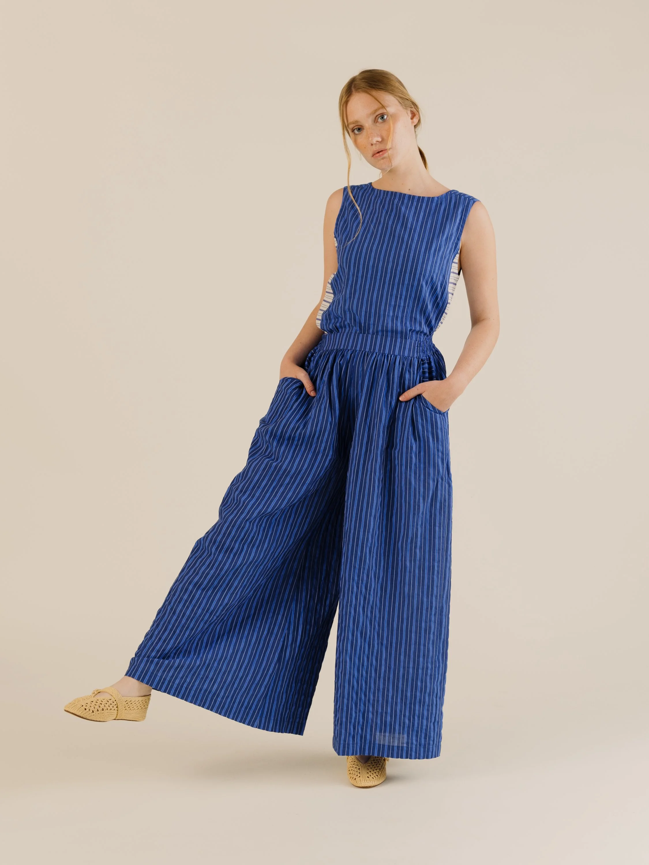 Anna Trousers - Cobalt Stripe