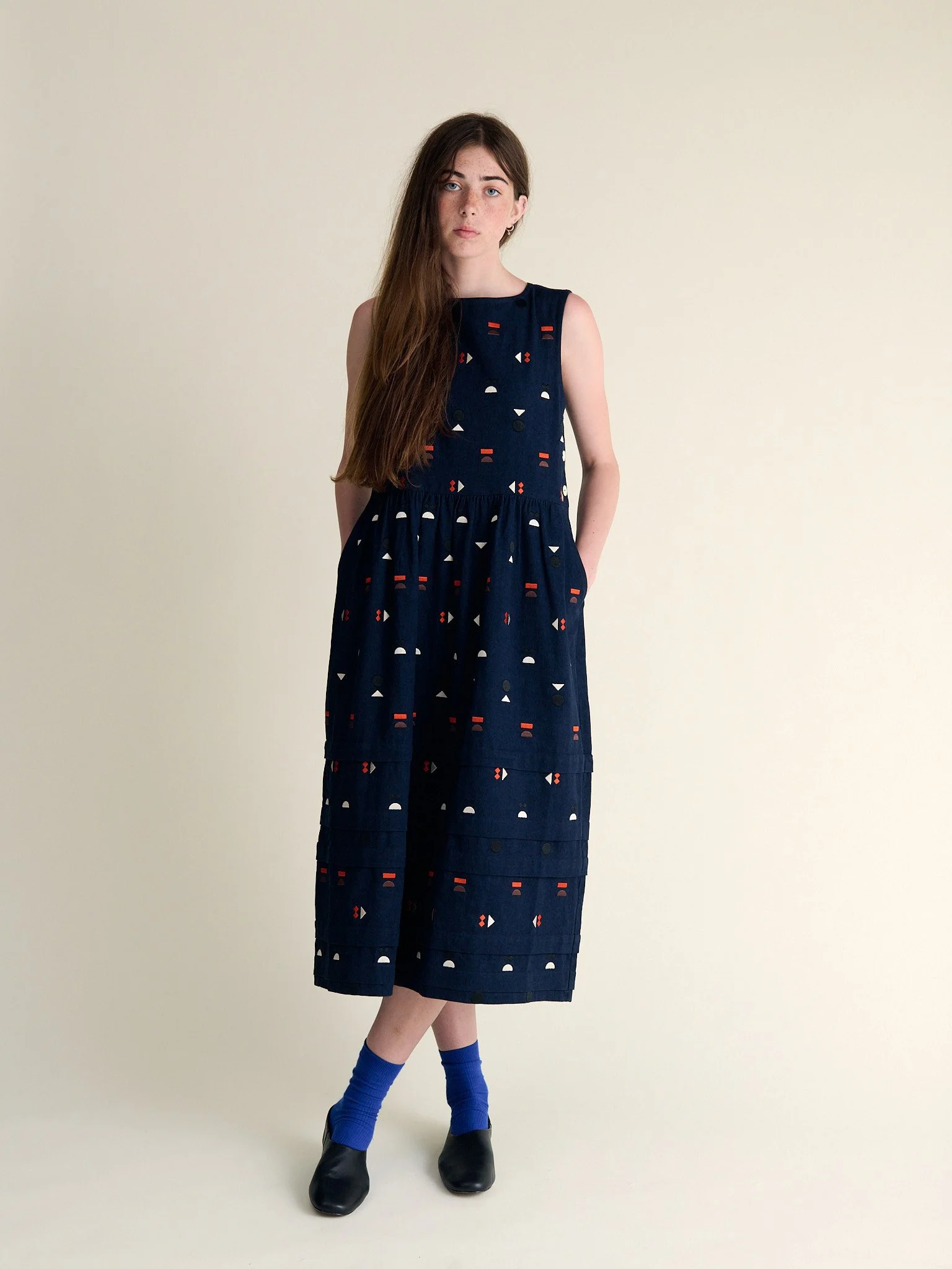 Robbie Dress - Indigo Embroidery