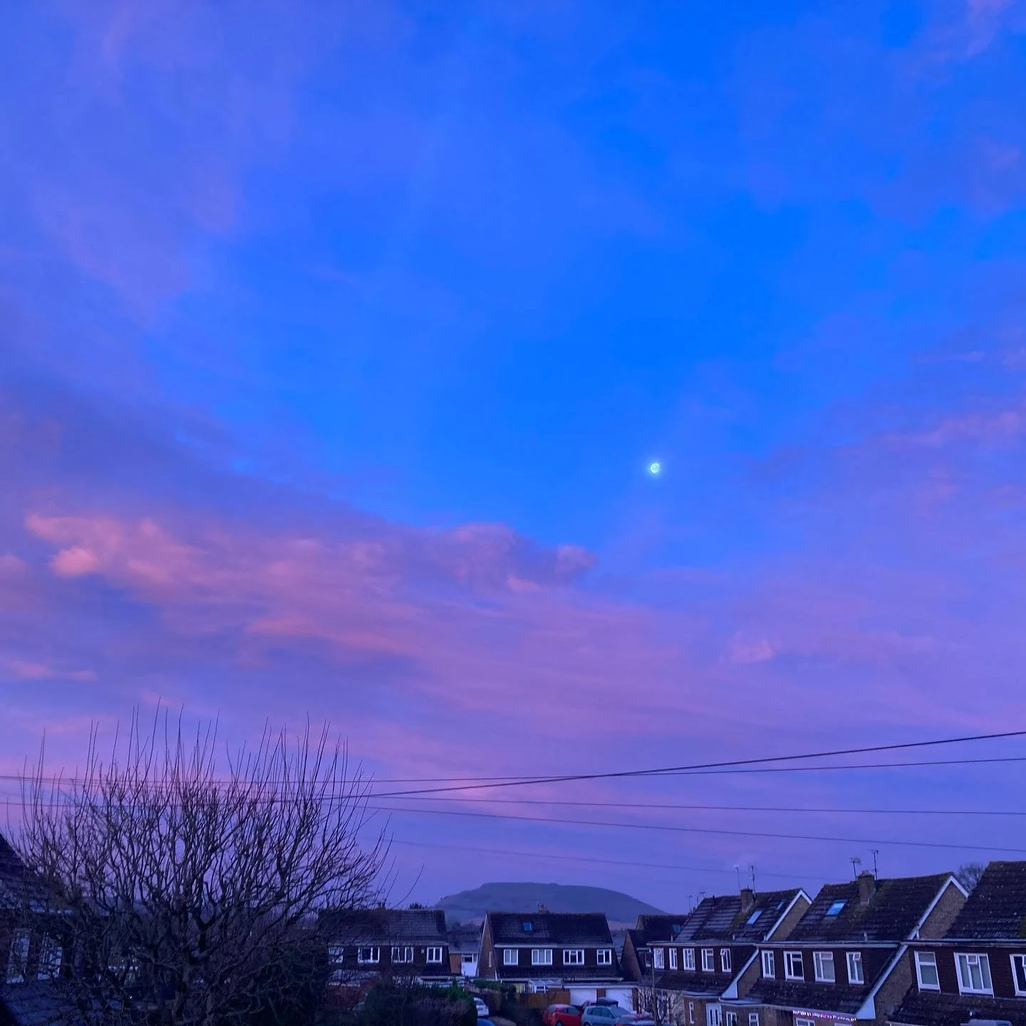 The moon over Clay Hill. It was beautiful watching the return of the sun, and what a glorious show of pinks and blues we were given this morning. Happy Solstice x