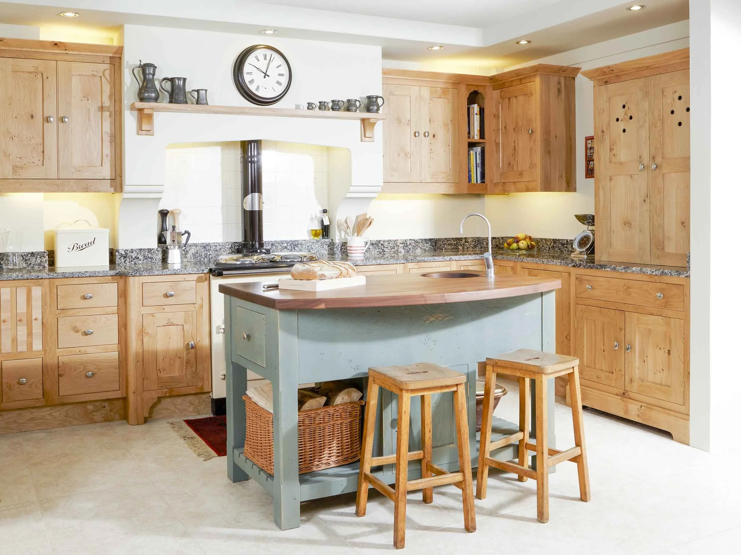 Freestanding painted oak island unit