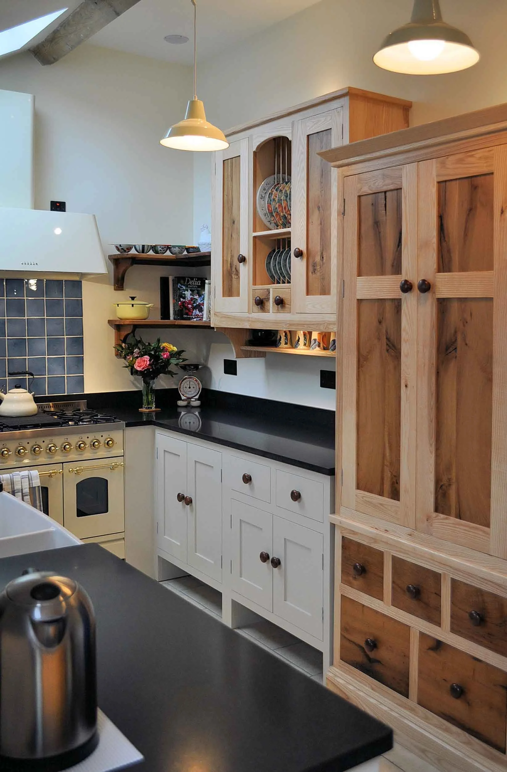 Freestanding ash and old oak larder cupboard