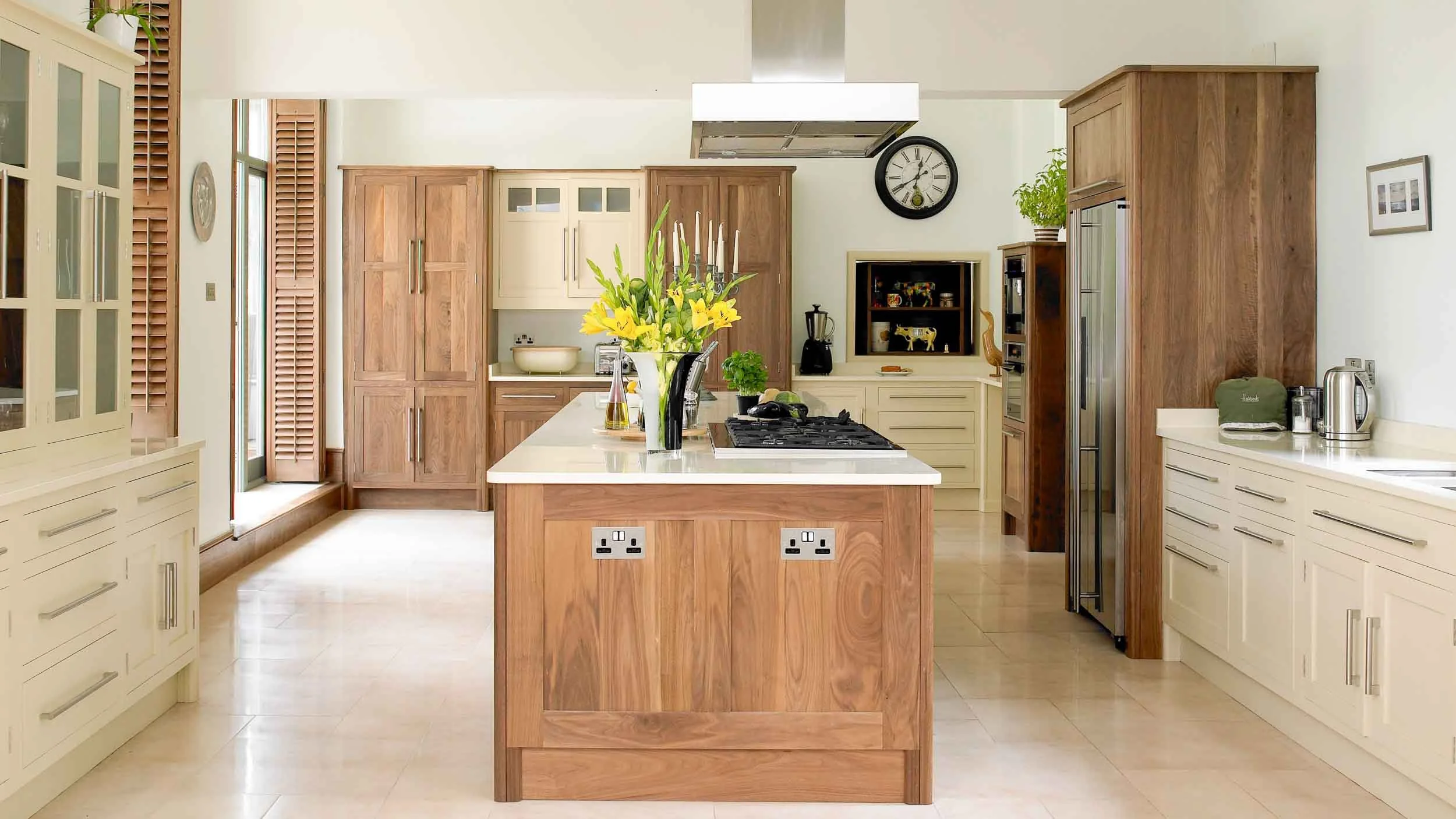 Bespoke walnut and painted kitchen with large island unit