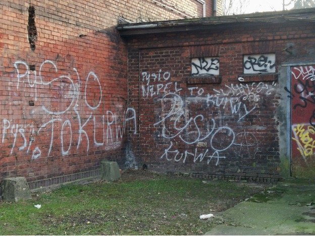 Figure 7. Closed railway buildings with graffiti tags, in the immediate surroundings of Prudnik station. Source: Daria Duda, 2022. 
