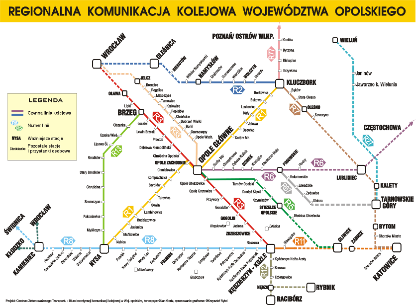 Figure 19. The map of regional railway connections in Opolskie voivodship, where Prudnik is located. Source: Daria Duda, 2012.