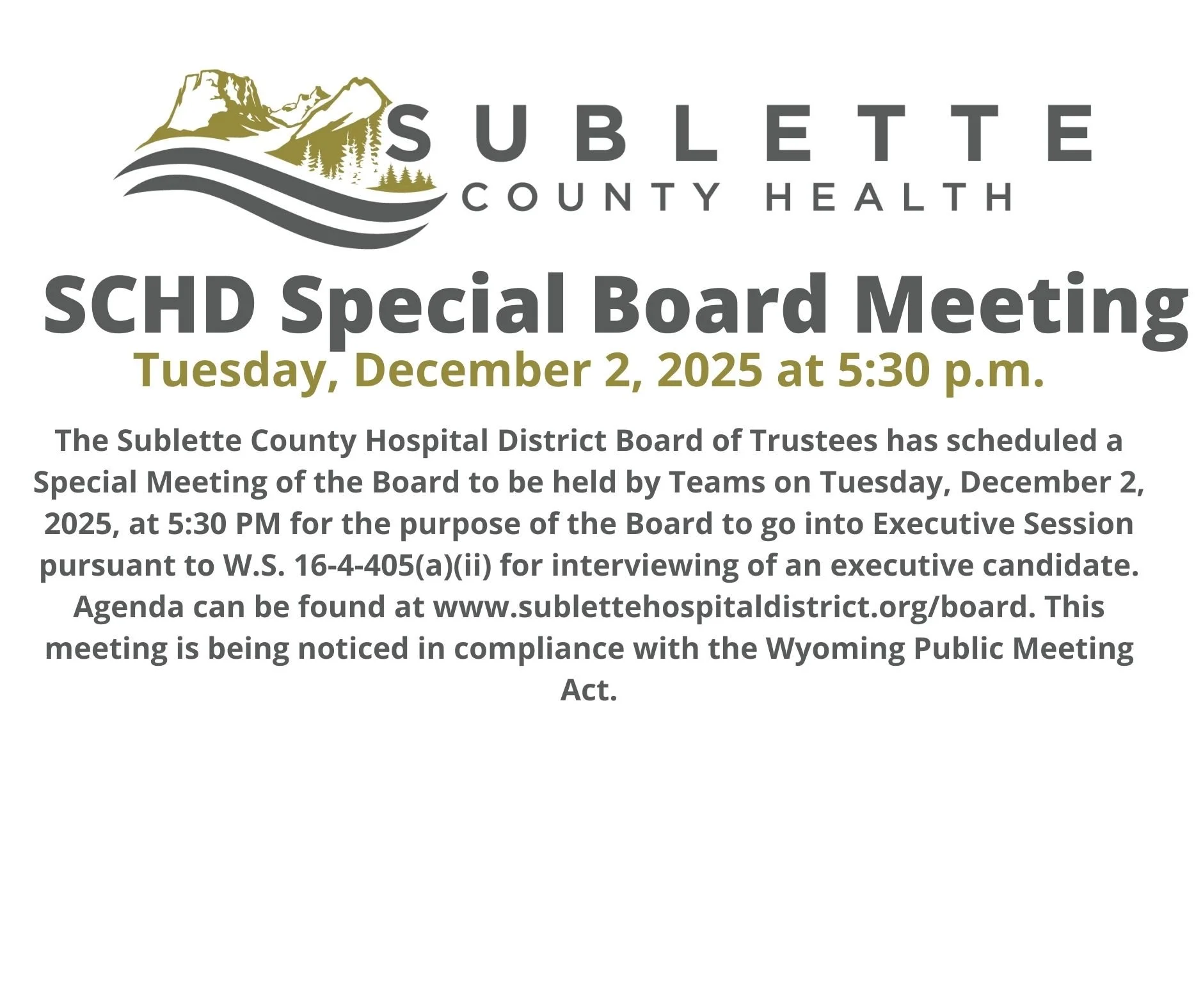 SCHD Special Board Meeting