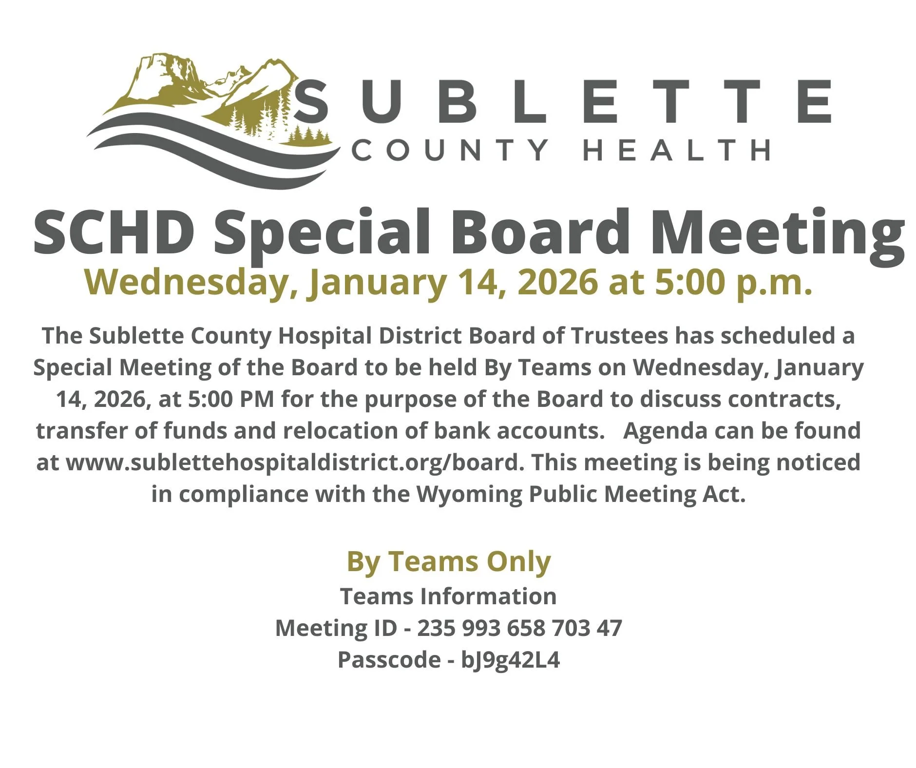 SCHD Special Board Meeting