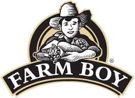 Illustration of a farm boy with a straw hat, crossed arms, and holding a flower, with the words 'Farm Boy' below.