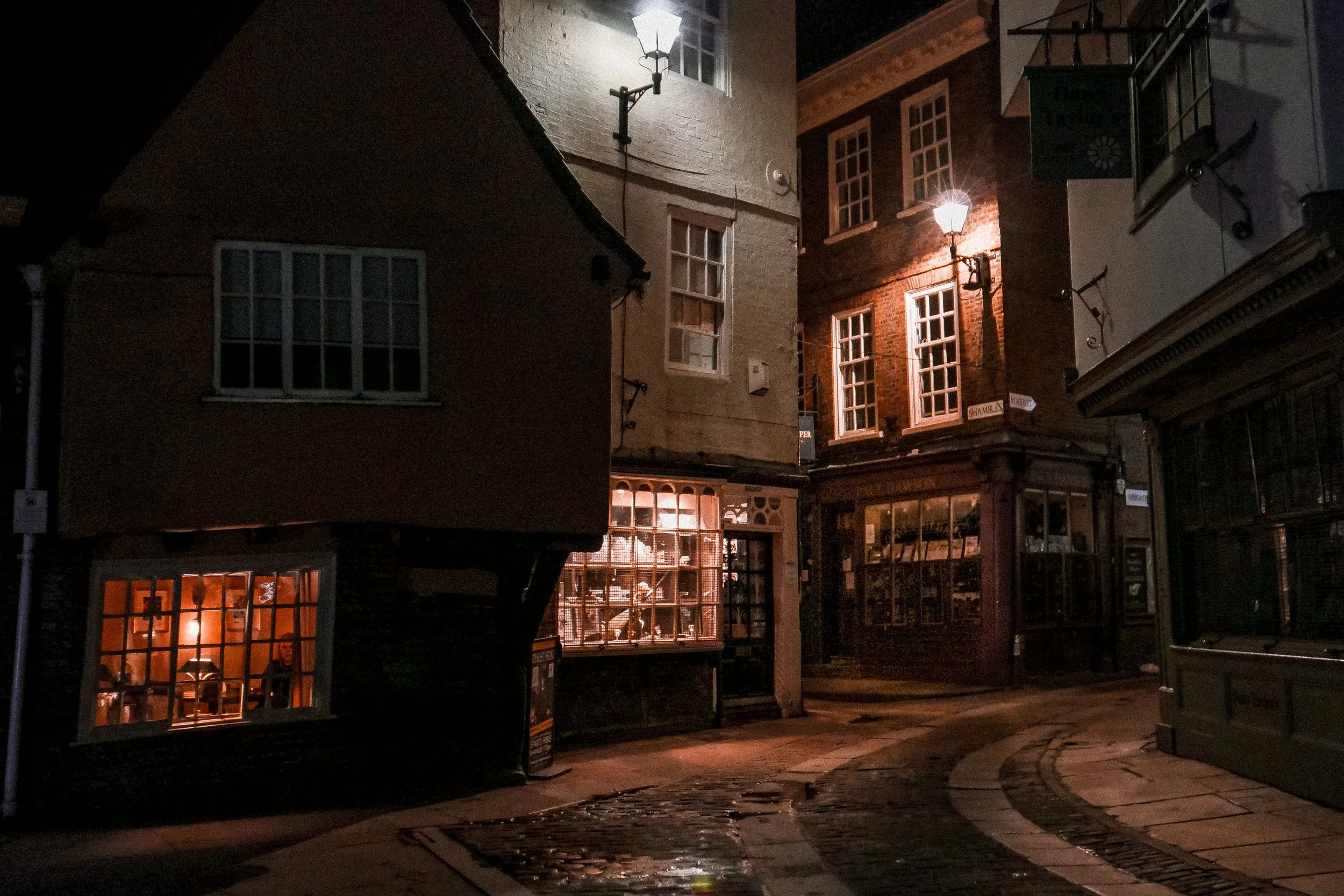 York England Yorkshire nighttime medieval street