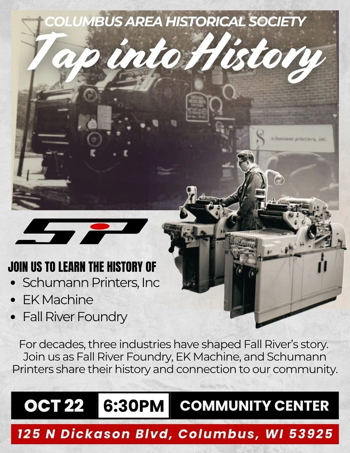 Tap Into History with SPI! 🕰️ Join us on Wednesday, October 22 at 6:30 PM for a special presentation in collaboration with the Columbus Historical Society.

Discover how printing and other local industries intertwine with Fall River&rsquo;s communit