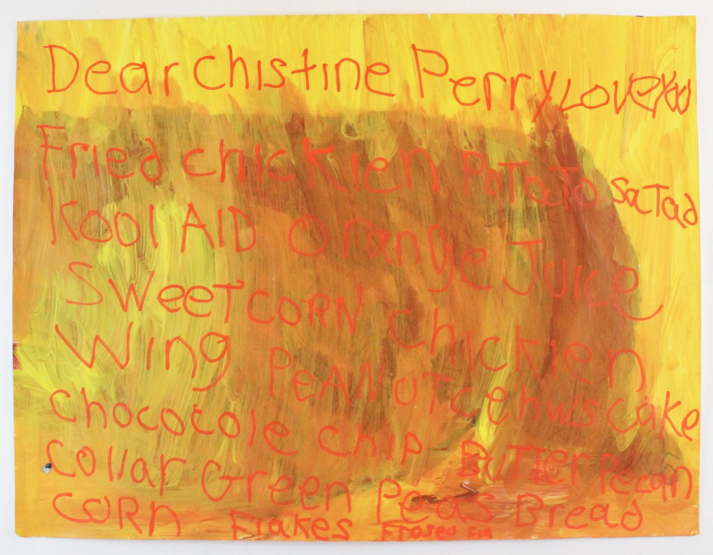Untitled (Dear Christine Perry), acrylic and paint marker on paper, 16 x 20 inches, 2019