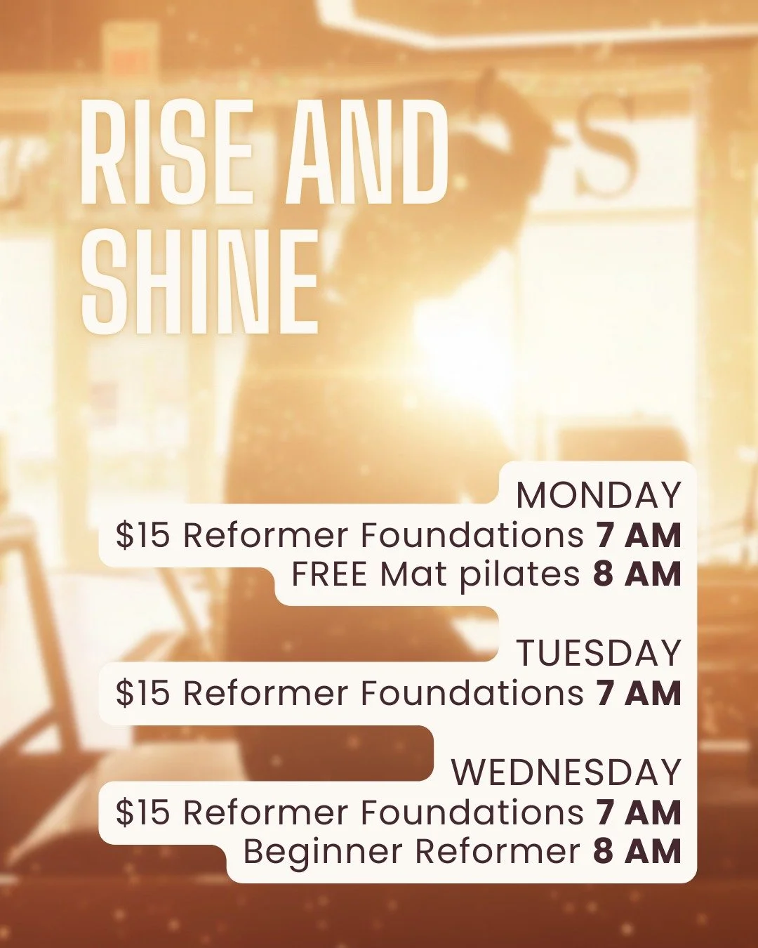 Wake up your body and mind with our limited-series ✨FREE✨ Mat Class every Monday at 8 AM! It&rsquo;s the perfect way to build core stability and start your week with confidence.

Curious about the reformer? We got you. Find your flow with a Classic R