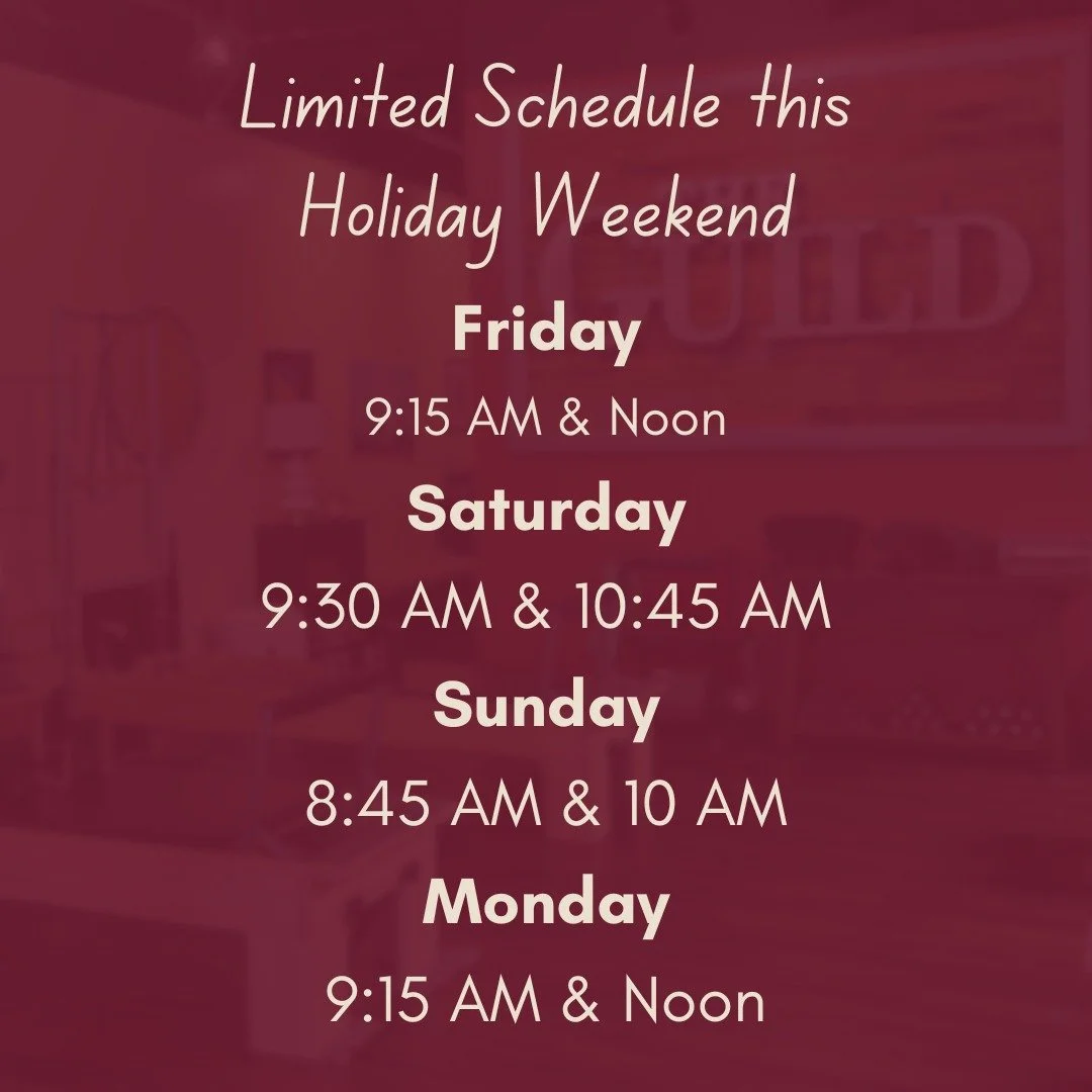 We'll have a slightly limited schedule this holiday weekend but check in tomorrow for a big Memorial Day sale! 🇺🇸

Friday: 9:15 am &amp; Noon
Saturday: 9:30 am &amp; 10:45 am
Sunday: 8:45 am &amp; 10 am
Monday: 9:15 am &amp; Noon

#knoxville #Memor